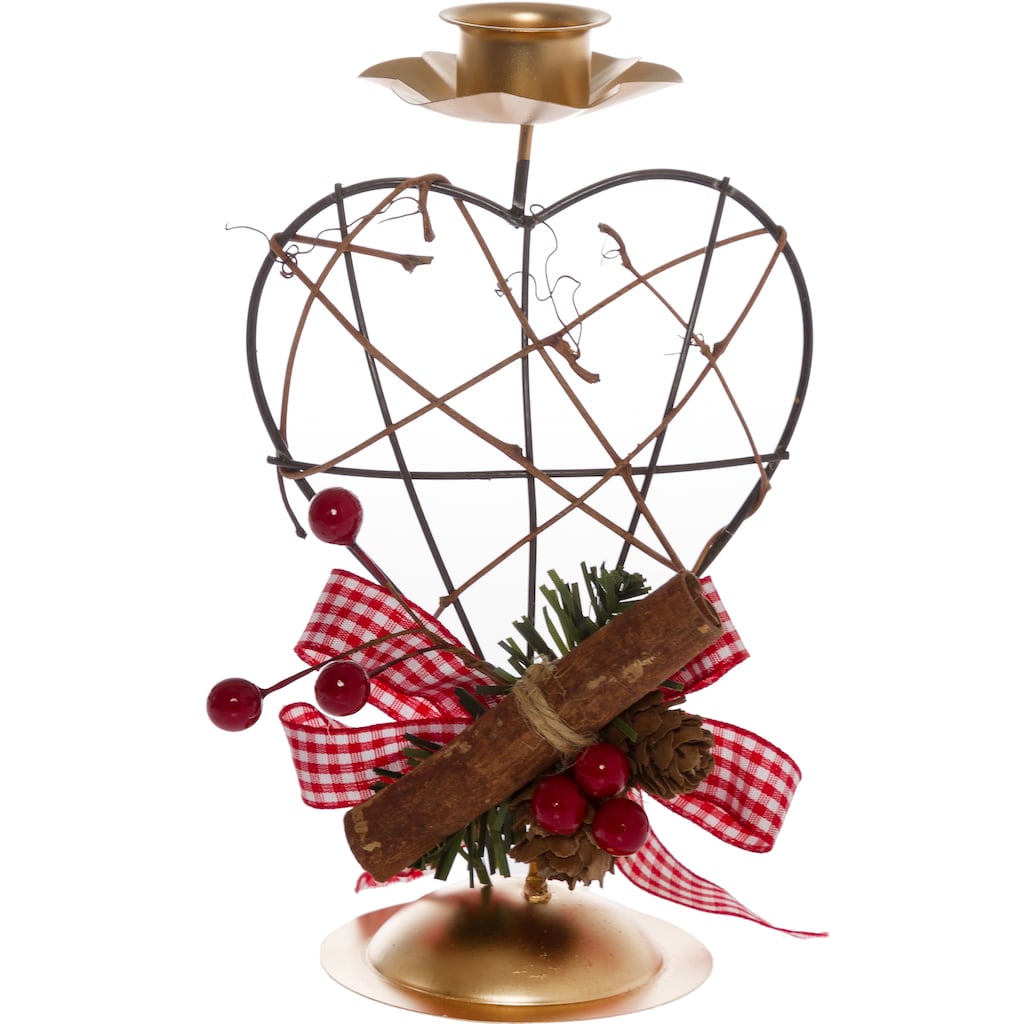 Kerzenhalter »Herz«, (Set, 2 St.), mit winterlicher Dekoration, Höhe 18 cm