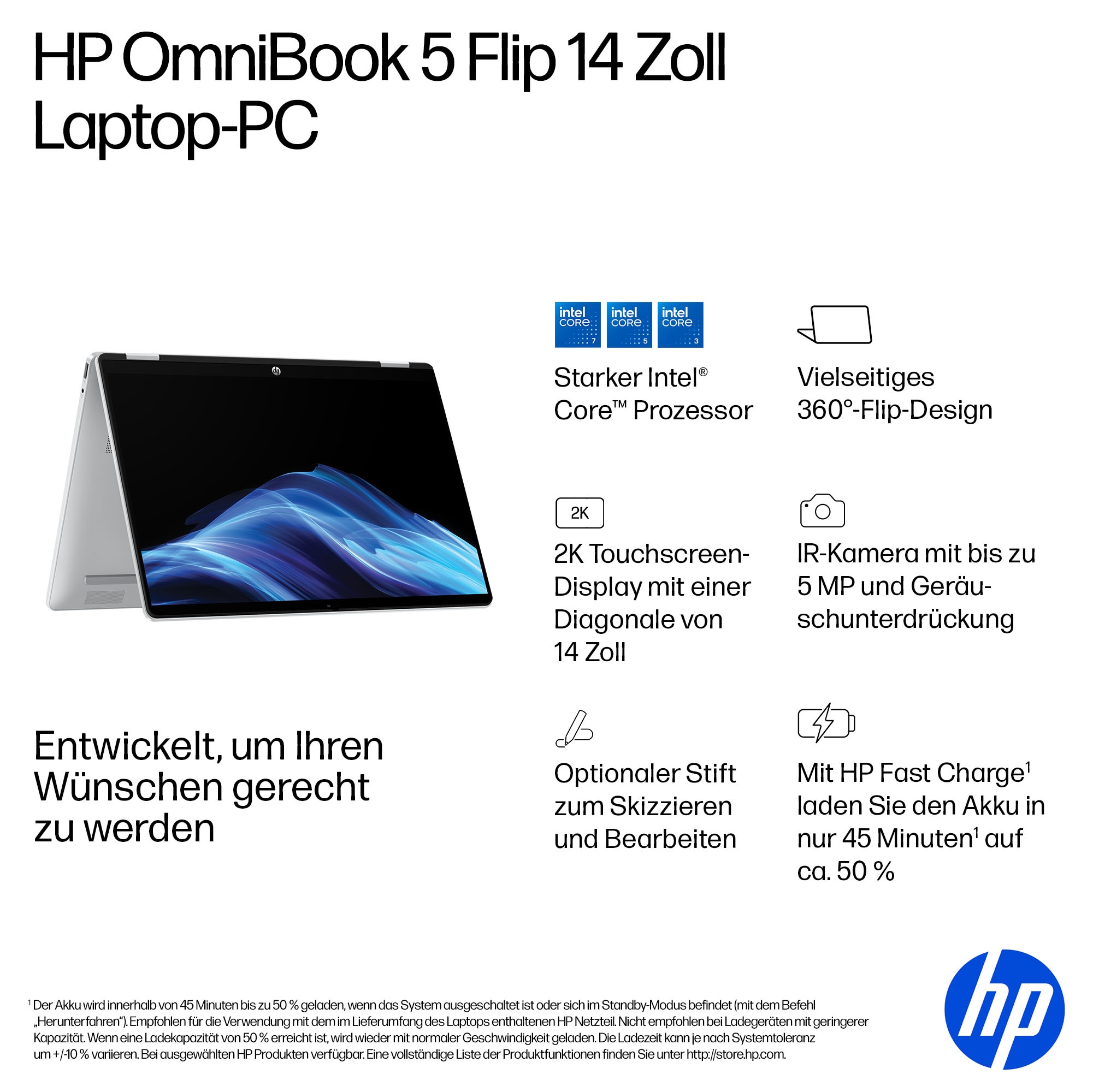 HP Convertible Notebook »14-fp0231ngx« 35,56 cm / 14 ″ Intel Core 3 Intel Graphics 256 GB SSD