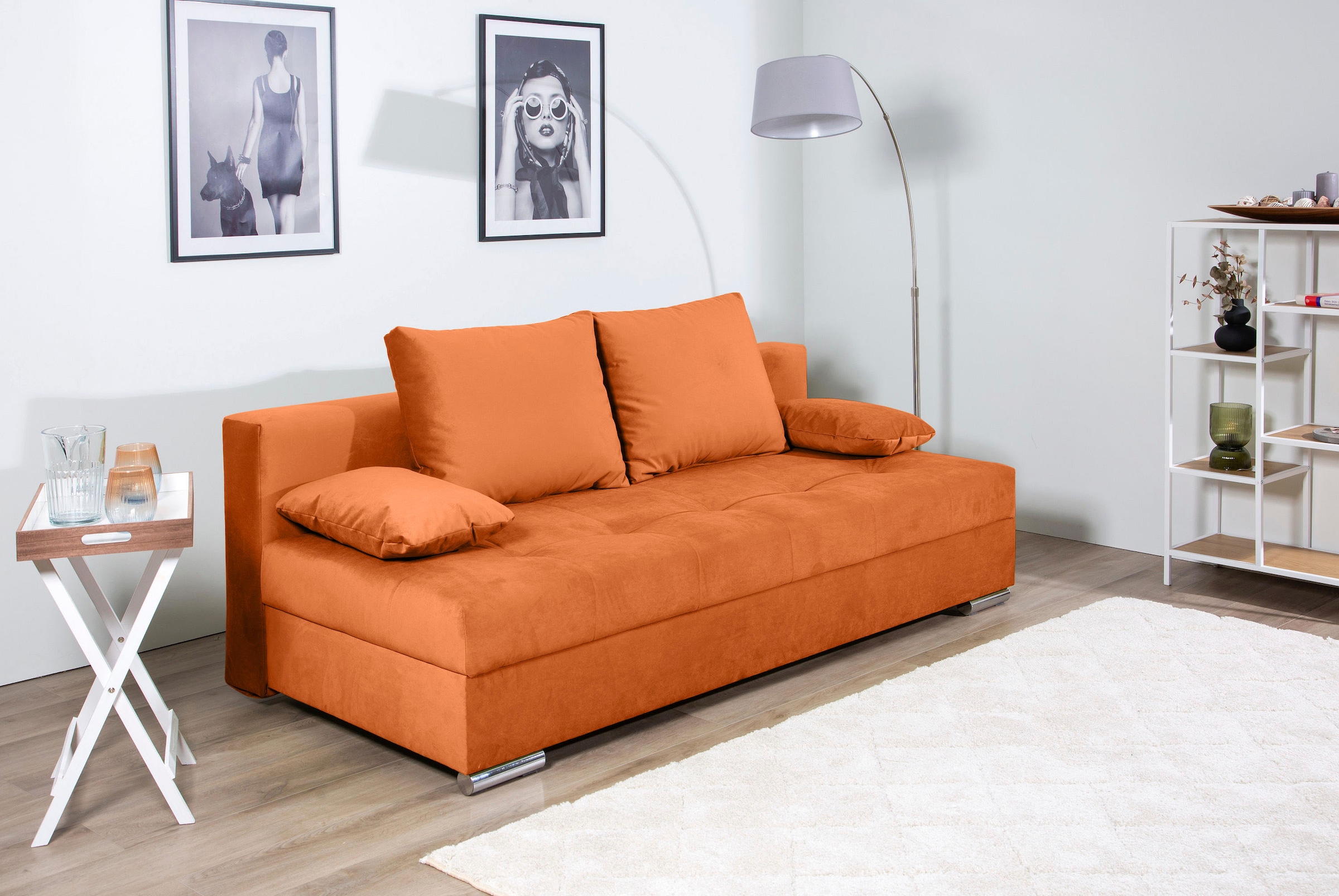 COLLECTION AB Schlafsofa »Tania mit Bettfunktion und Bettkasten«, komfortabler Sitzkomfort: Federkern-Polsterung, inklusive Rückenkissen
