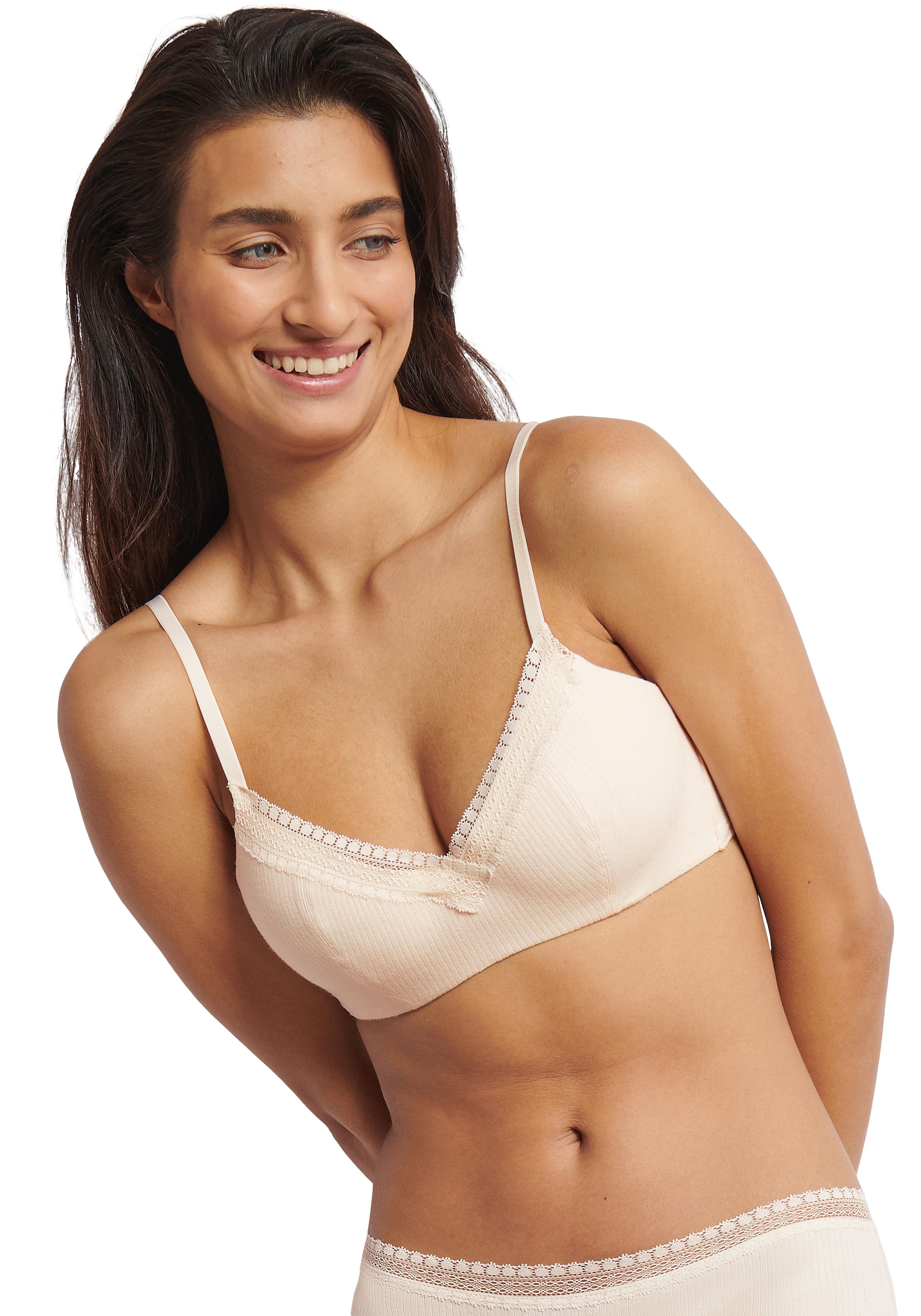 sloggi Bügelloser BH »GO Ribbed R P«, weiche Rippware mit Spitzenbesatz