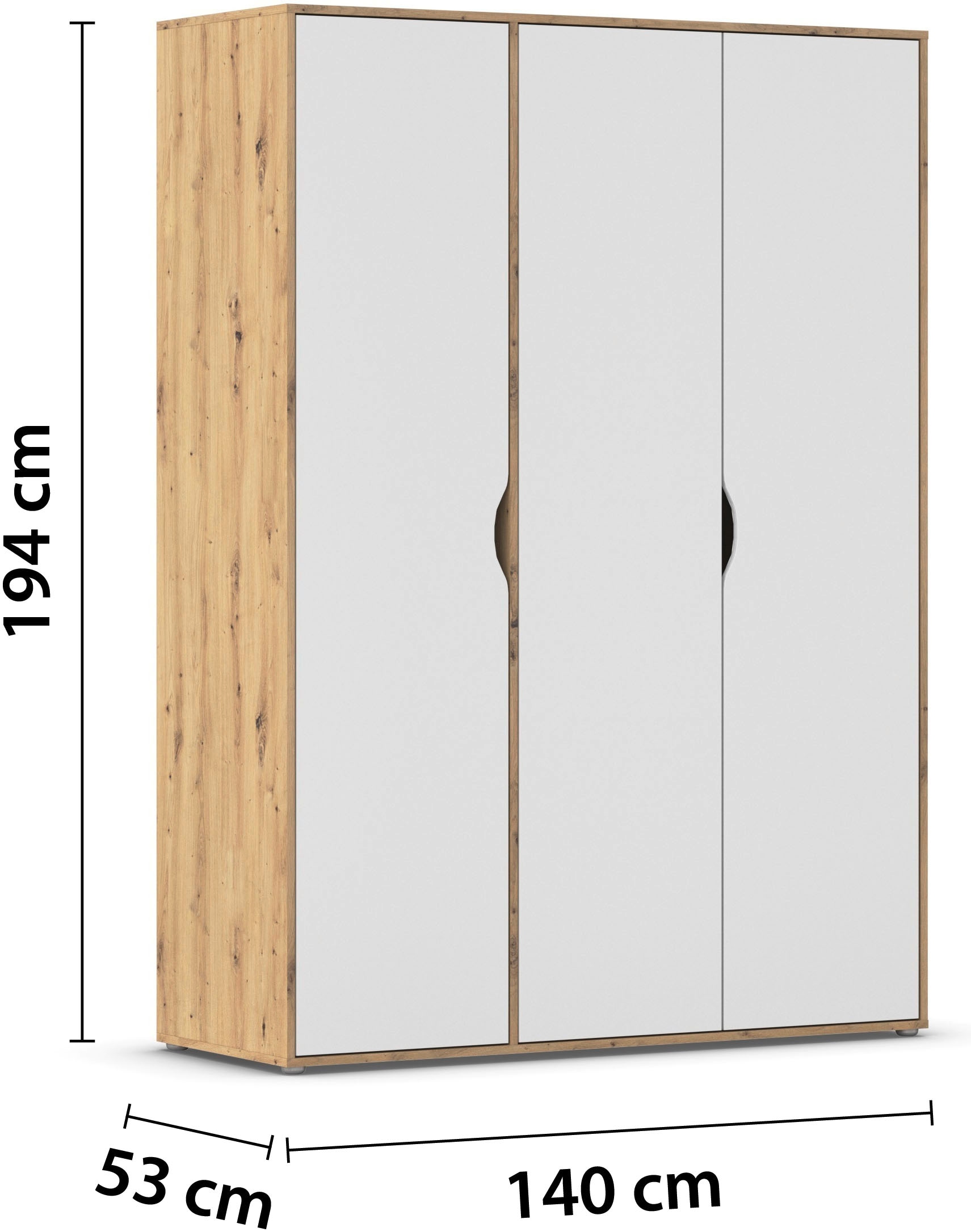 rauch Drehtürenschrank »Kleiderschrank Schrank Garderobe Wäscheschrank NARAI viel Stauraum«, (in 3 verschiedenen Ausstattungen BASIC/CLASSIC/PREMIUM), Griffausfräsungen für eine grifflose Optik TOPSELLER MADE IN GERMANY