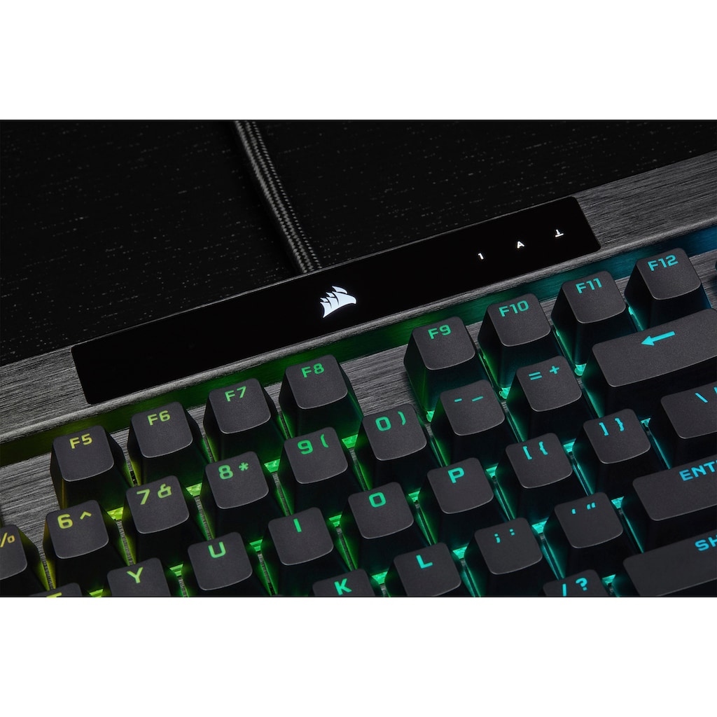 Corsair Gaming-Tastatur »K100 CORSAIR OPX«, (Handgelenkauflage-USB-Anschluss-Lautstärkeregler-Makro-Tasten-ausklappbare Füße-Ziffernblock)