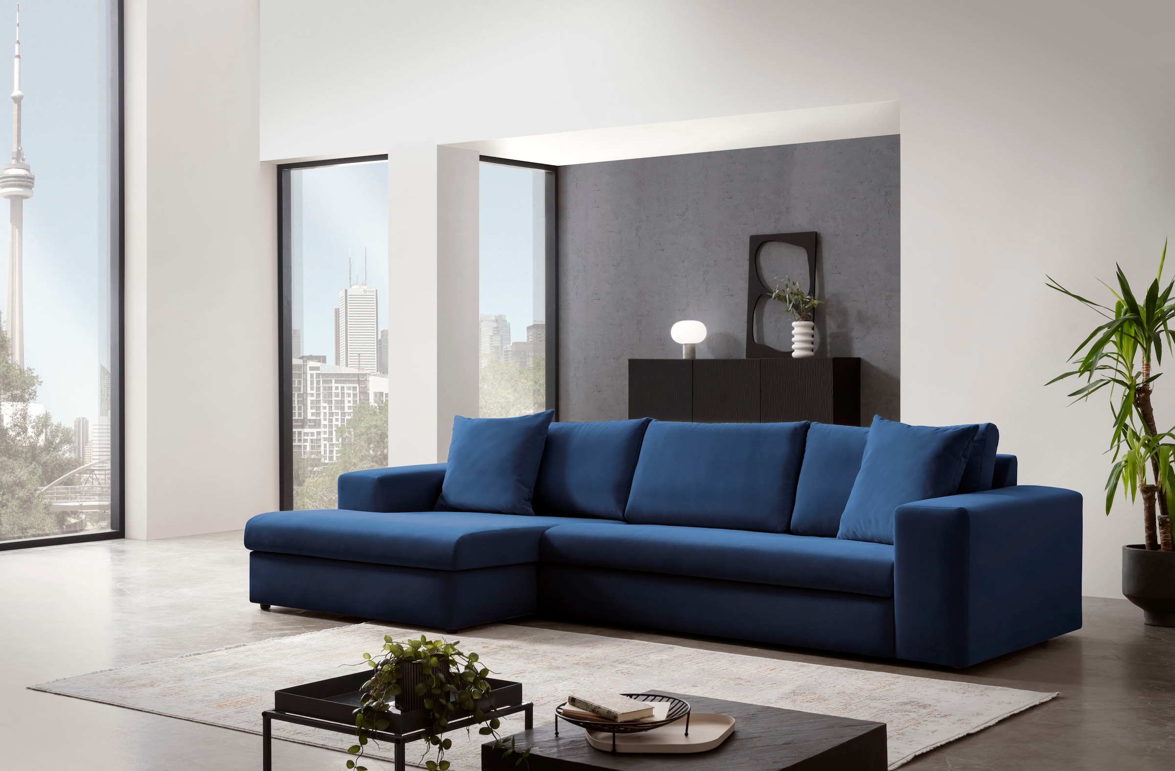 andas Ecksofa »SLEETLAND XXL in Samtvelours oder Vintage-Leder-Optik, L-Form,«, besonders groß und bequem