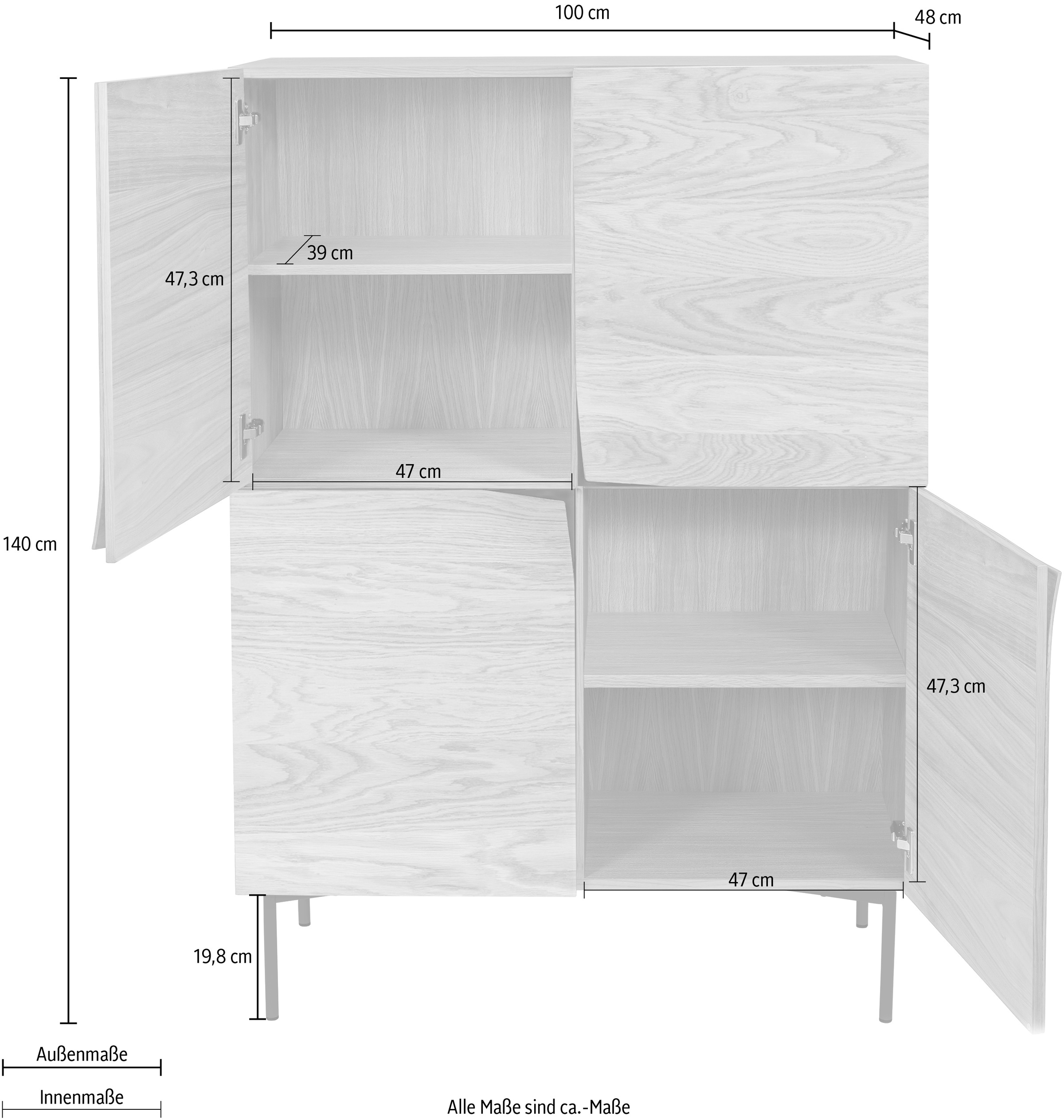 Woodman Highboard, Kommode mit Holzfurnier aus Eiche, im Skandinavischen Design