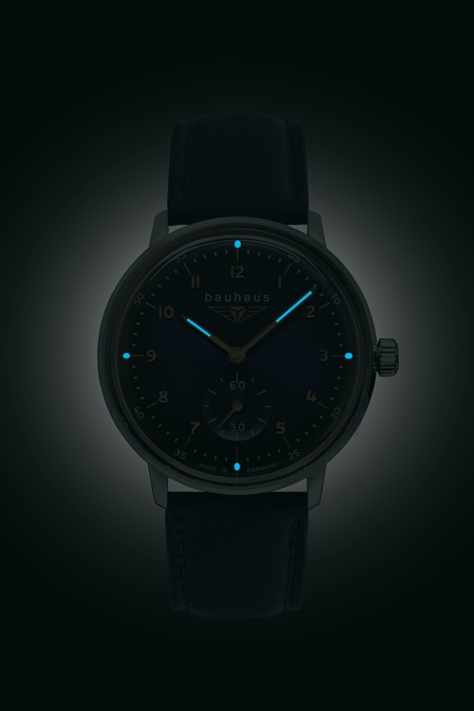 bauhaus Quarzuhr Armbanduhr, Damenuhr, Datum, Leuchtzeiger, Lederband, Made in Germany