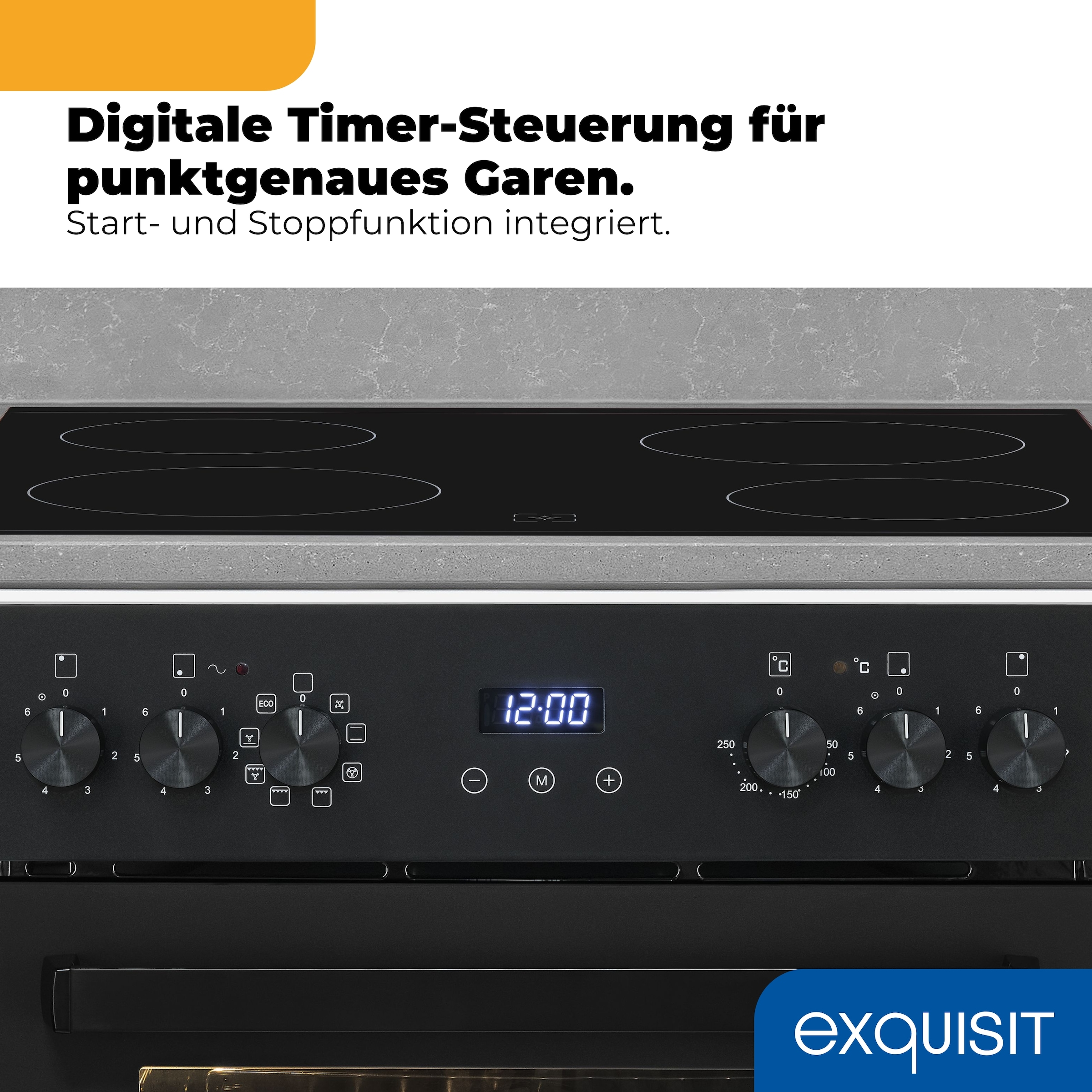 exquisit Backofen-Set »EHE367-HBZ-120 mattschwarz« Backofen | Glaskeramikkochfeld, 2 Stk. tlg. Vielseitiger Grill und 4-Zonen-Glaskeramikkochfeld – einfach & sicher!