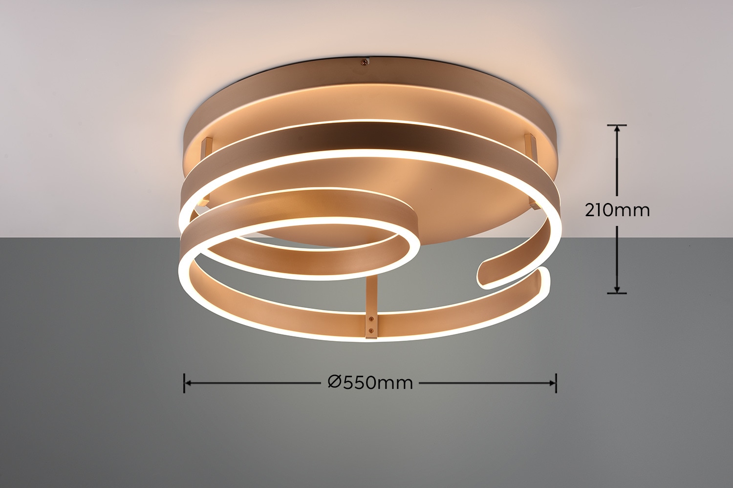 TRIO Leuchten LED Deckenleuchte »MARNIE, spiralförmige LED Deckenlampe indirektes Licht warmweiß 3000K«, 1 flammig, Leuchtmittel LED-Board | LED fest integriert, 6800 Lumen Ø 55cm 3 Stufen dimmbar über Wandschalter Wohnzimmer LED