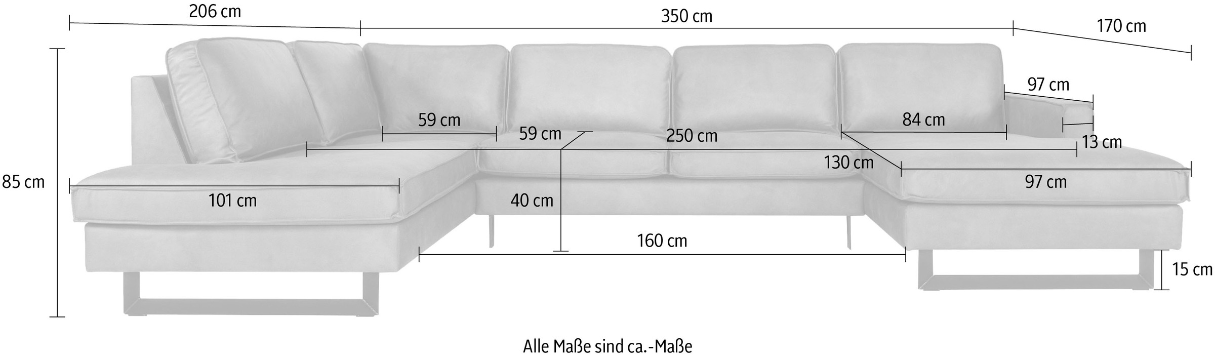 Places of Style Wohnlandschaft »Pinto, 350 cm, U-Form, XXL, mit Ottomanen«, Cord, Feincord, Luxus-Microfaser Leder und Chenille