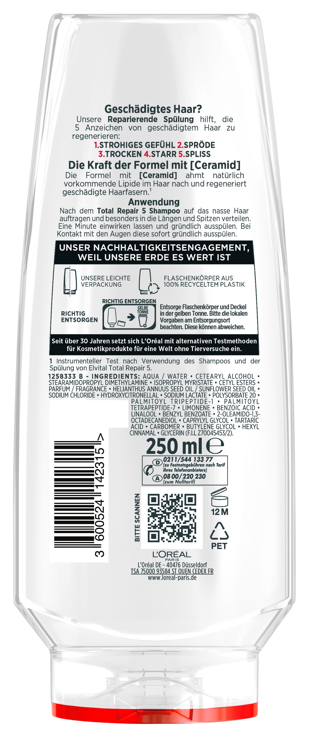 L'ORÉAL PARIS Haarshampoo »L'Oréal Paris Elvital Total Repair 5 Shampoo«, (Packung, 6 tlg.)