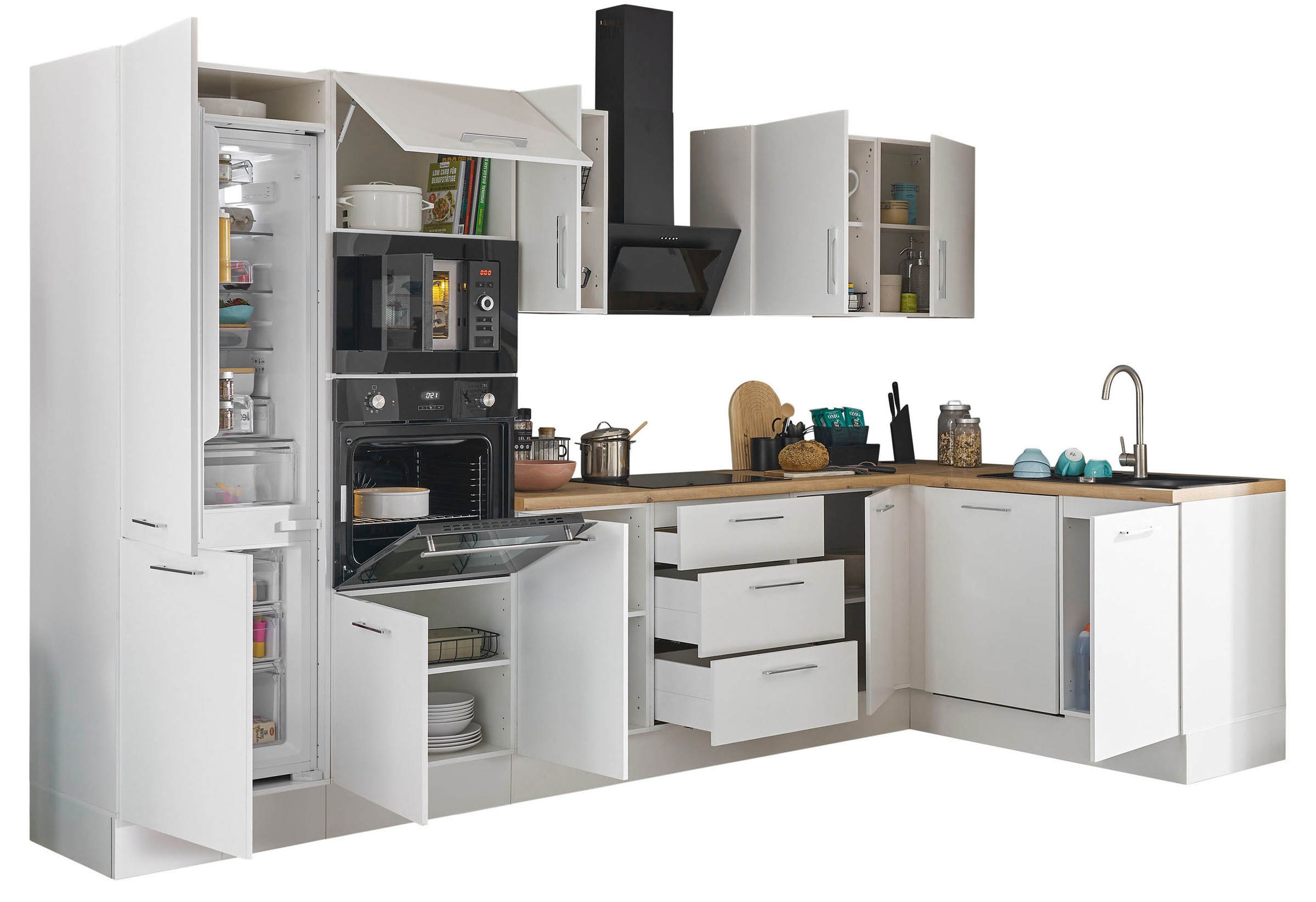 BASIC by Balculina Winkelküche »Turin«, Stellbreite 340x175 cm, wahlweise mit E-Geräten