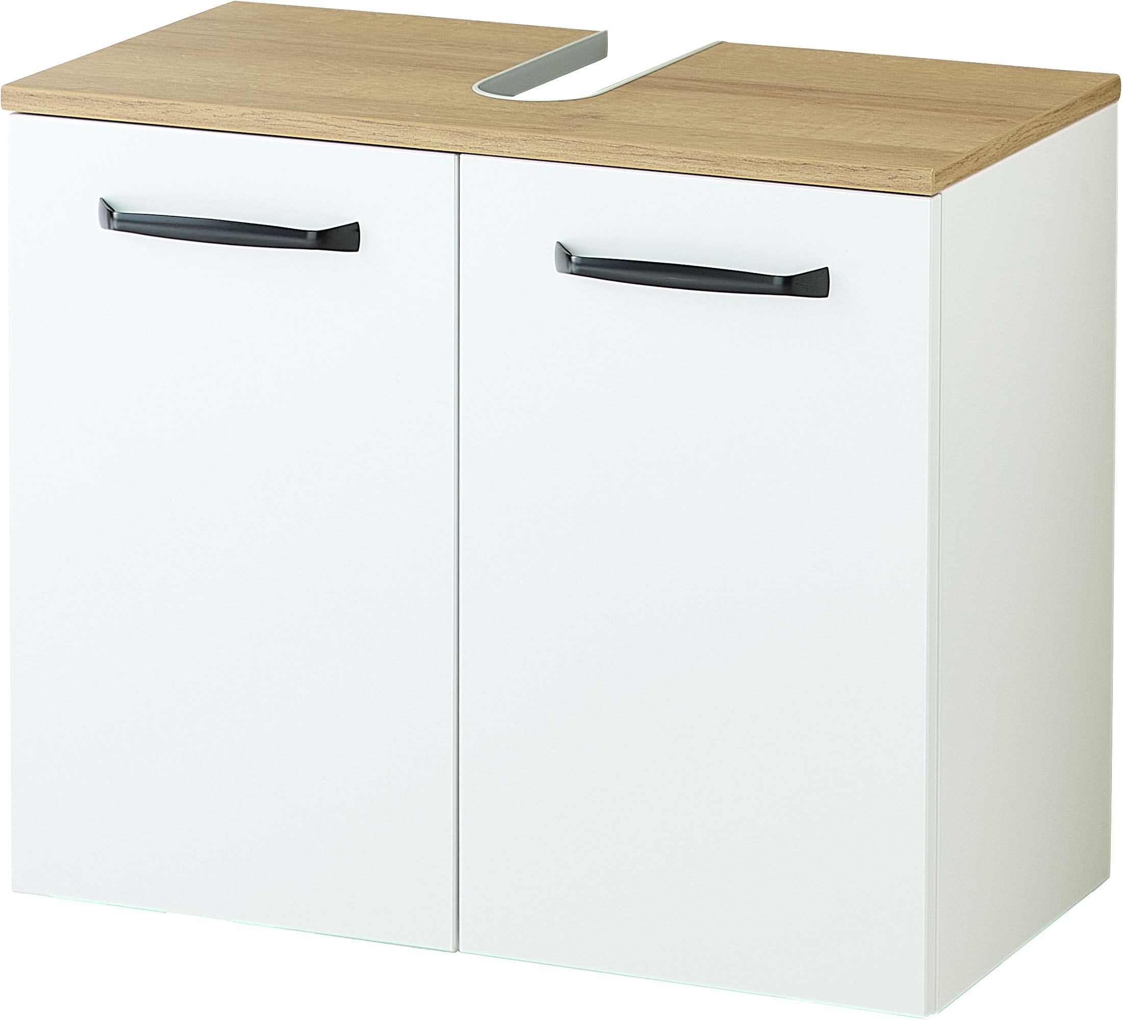 Saphir Waschbeckenunterschrank »Quickset 500, 2 Türen, Siphonausschnitt« Waschbeckenschrank inkl. Türdämpfer, Griffe in Schwarz