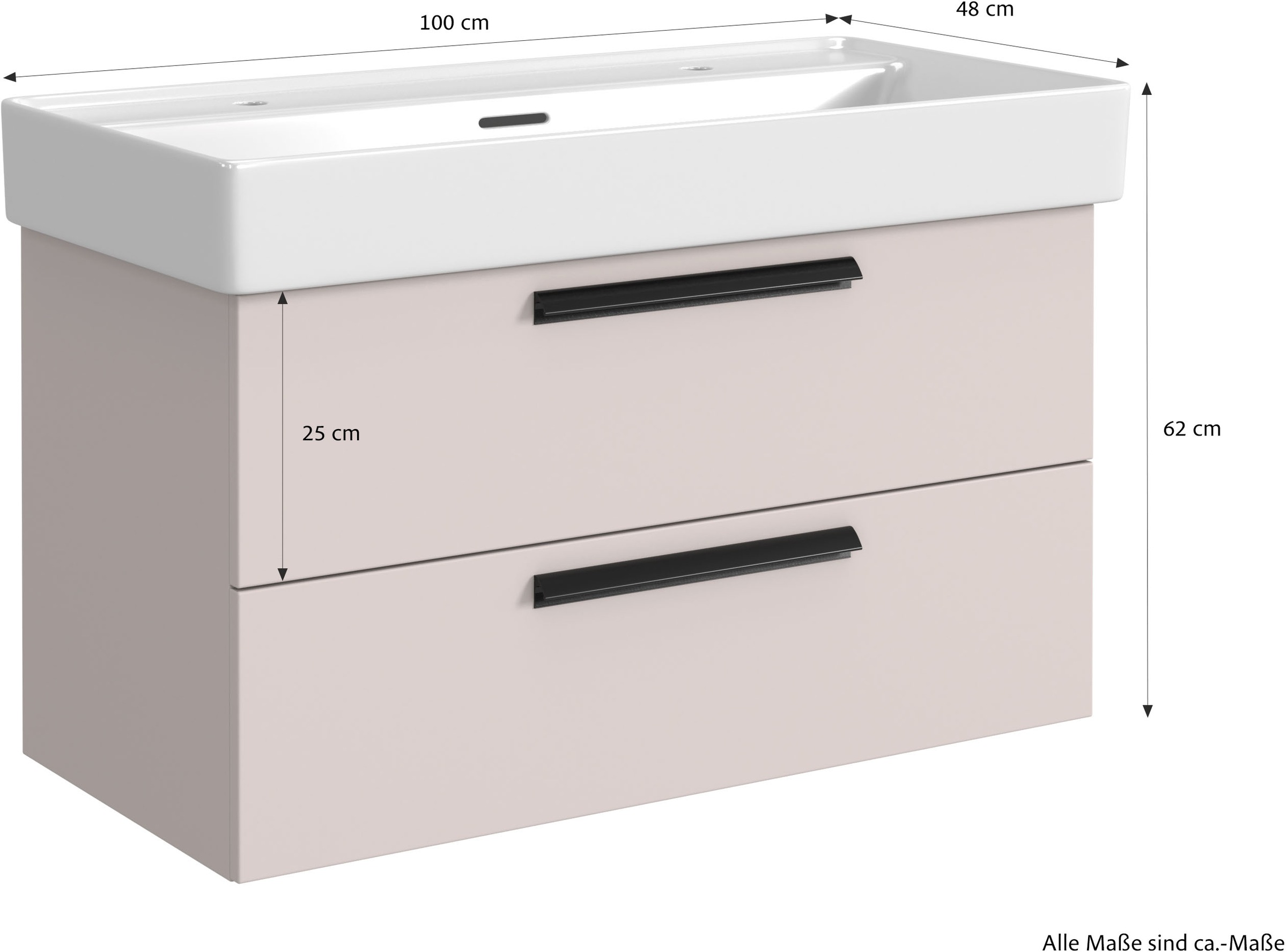 welltime Waschtisch »SALVADA, Softclose-Auszüge, Keramikbecken« Maße (B/T/H): 100/48/63 cm,  Kaschmir, Lochbohrung für zwei Armaturen, Anti-Finger-Print