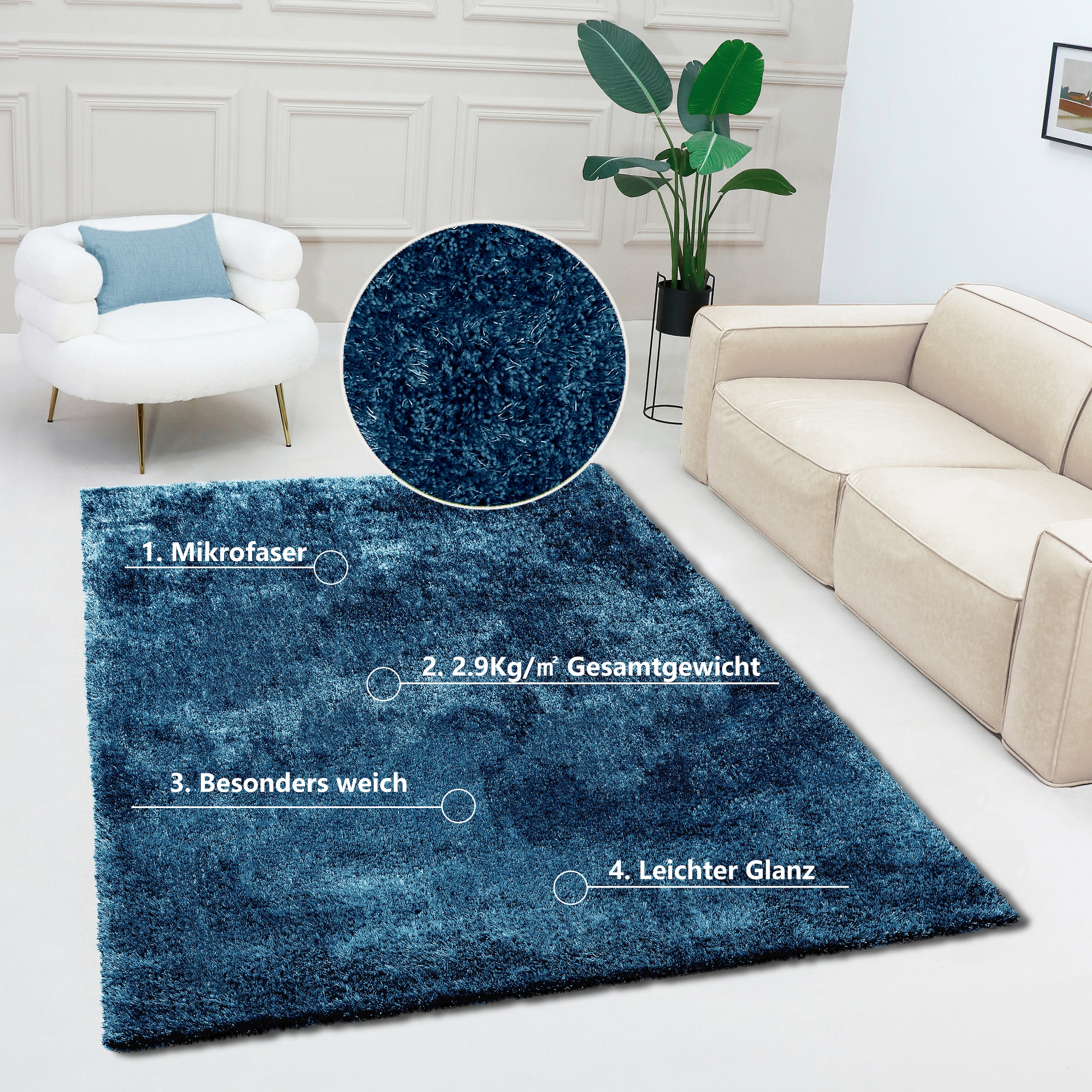 Bruno Banani Hochflor-Teppich »Dana«, rechteckig, uni, weich, Mikrofaser Teppiche, Wohnzimmer, Schlafzimmer, Esszimmer