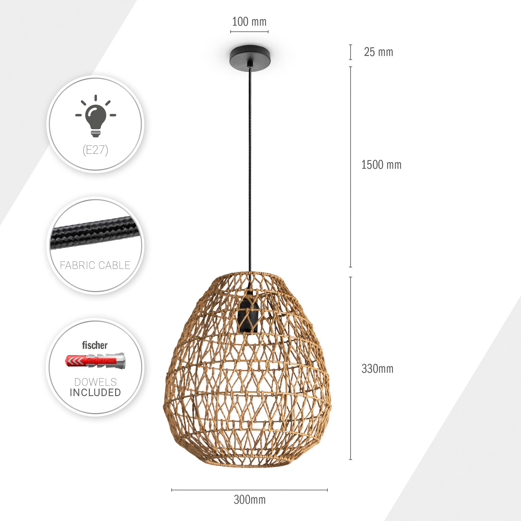 Paco Home Pendelleuchte »KAGEEG«, Leuchtmittel E27 | ohne Leuchtmittel, Korb Hängeleuchte Rattan Optik Boho Esszimmerlampe E27 Skandi