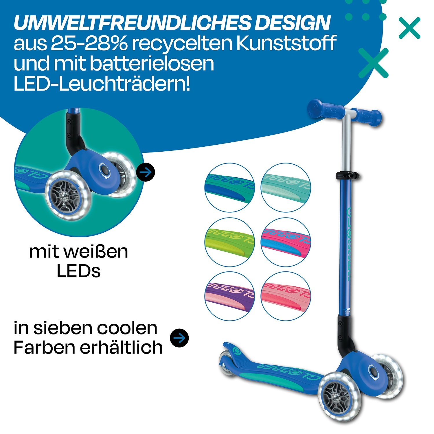 Globber Tretroller »ELITE LIGHTS, mit Leuchtrollen« mit Leuchtrollen