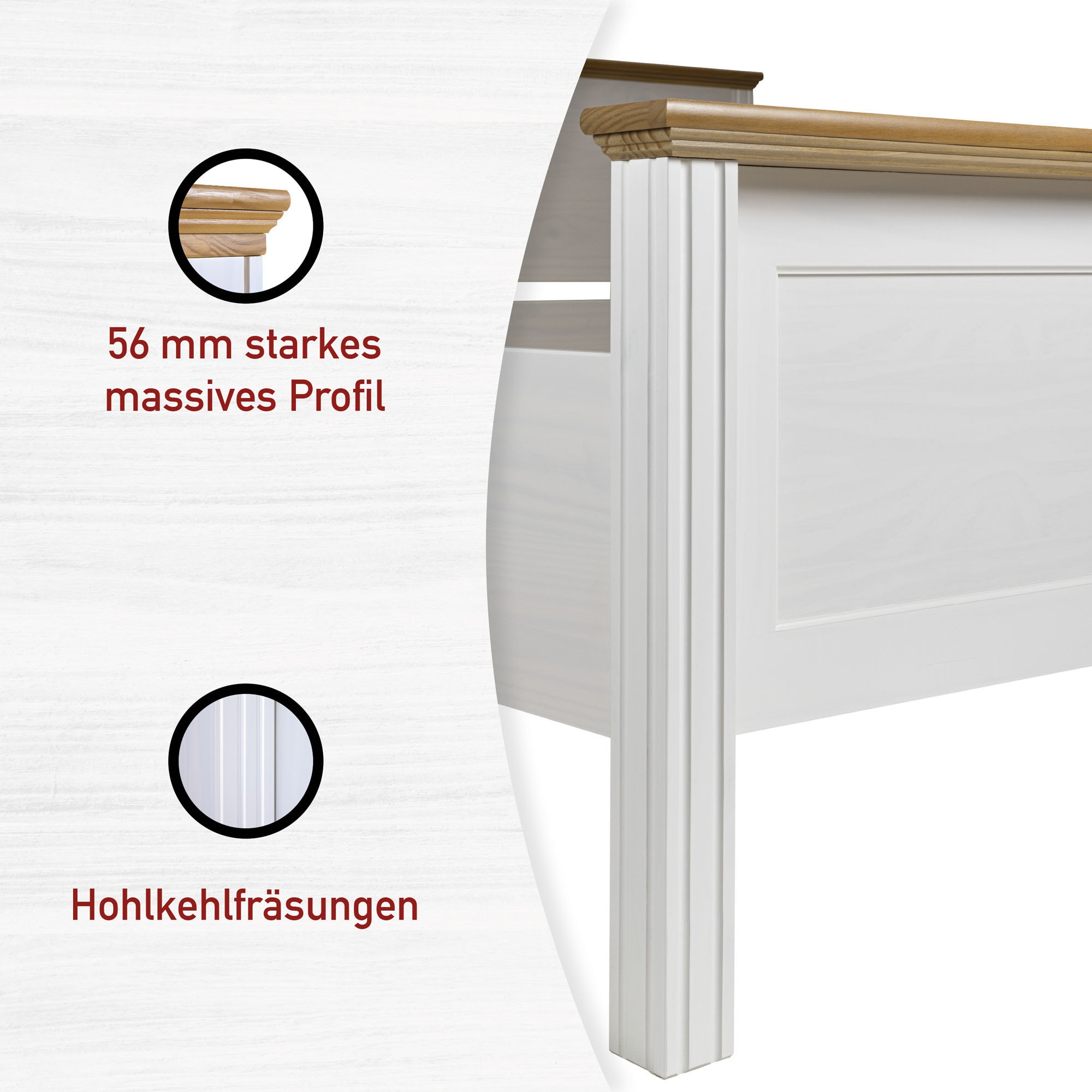 Inter Link Massivholzbett »Bett Maluno« Kiefer Massiv, ohne Lattenrost, 90/120/140/160/180 x 200 cm