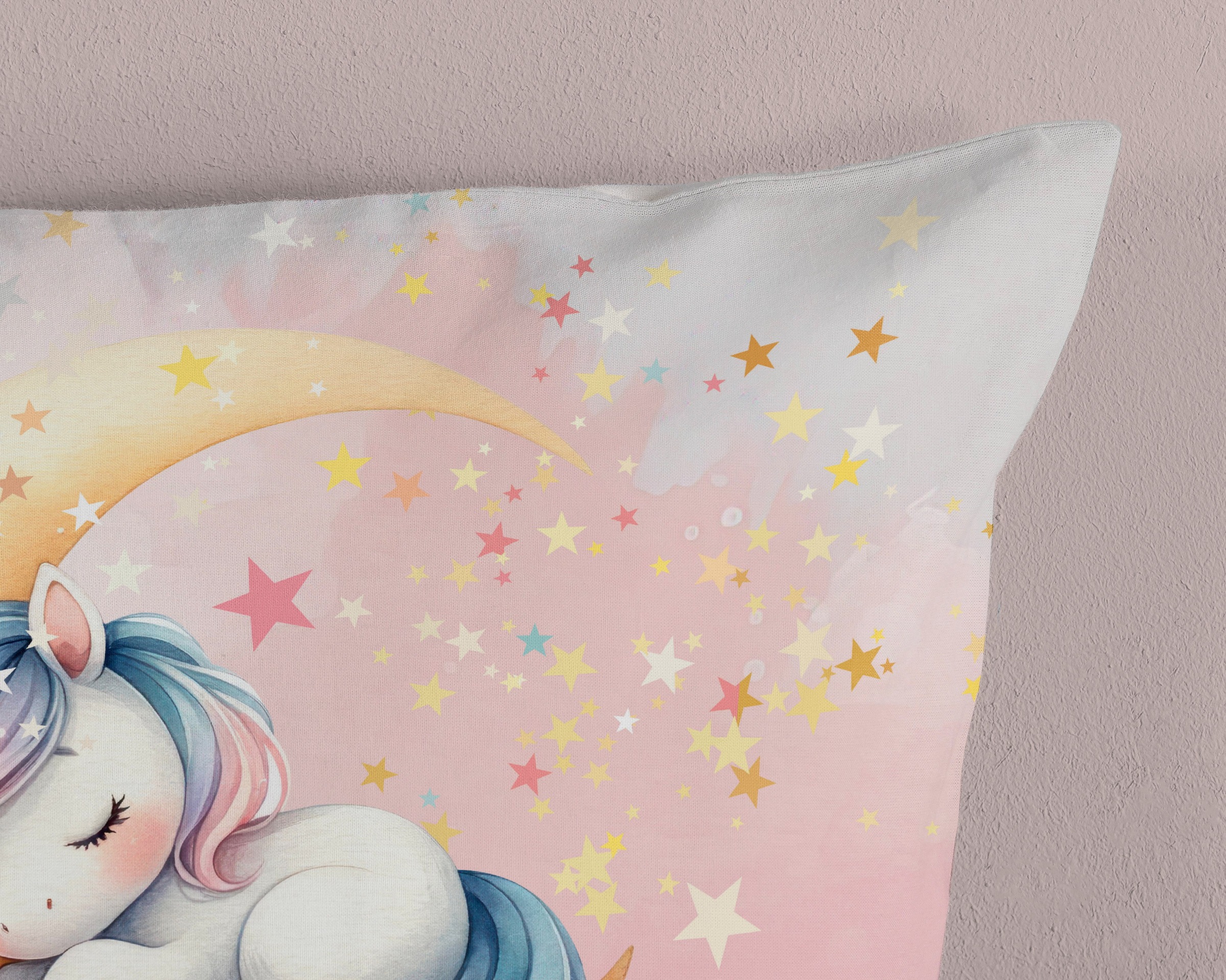 good morning Kinderbettwäsche »Molly«, Baumwolle, Renforcé, Wendeoptik, Kind, Mädchen, Mond, Einhorn