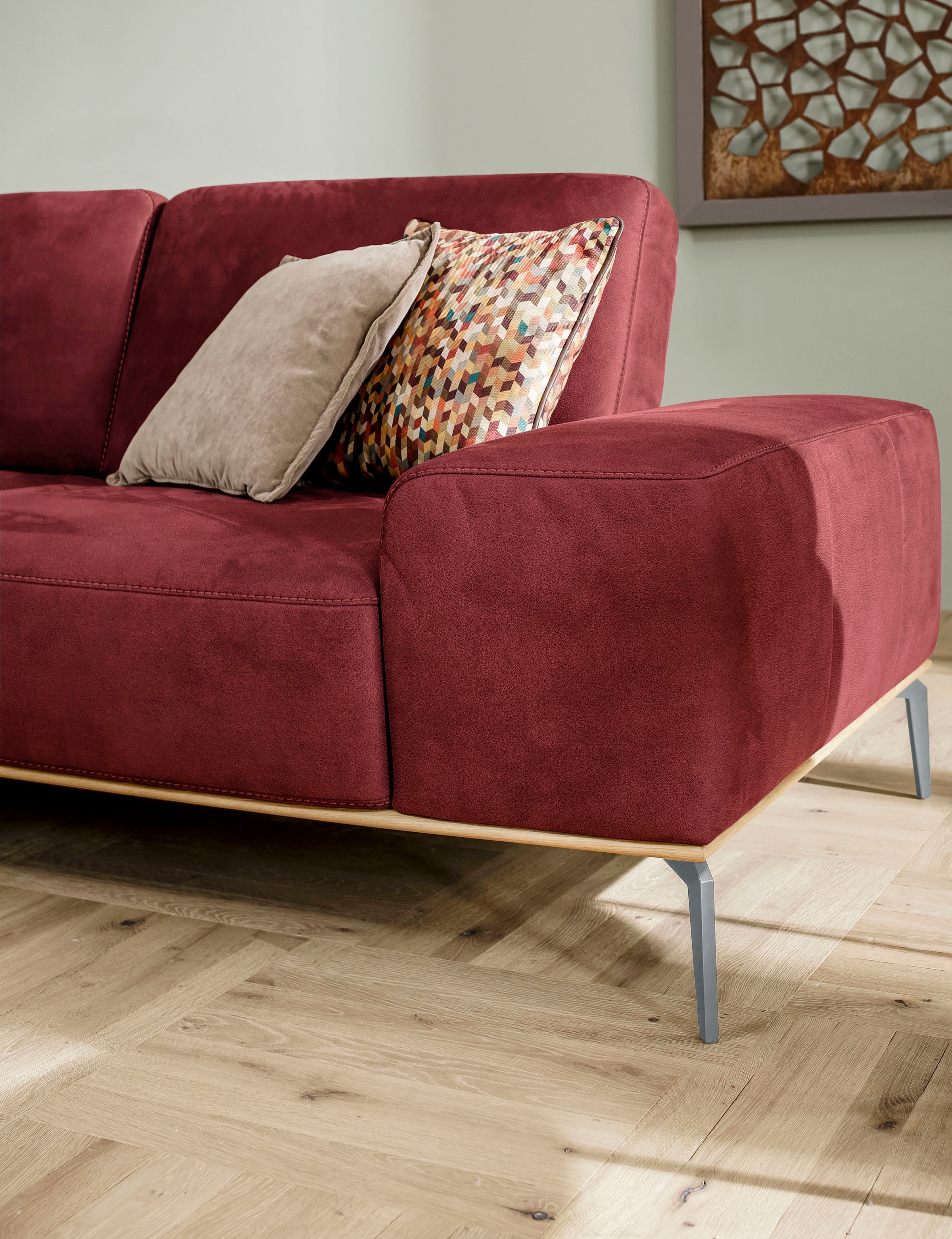 W.SCHILLIG Ecksofa »run, Designsofa mit tollem Sitzkomfort, bequem, L-Form«, mit elegantem Holzsockel, Füße in Silber matt, Breite 319 cm