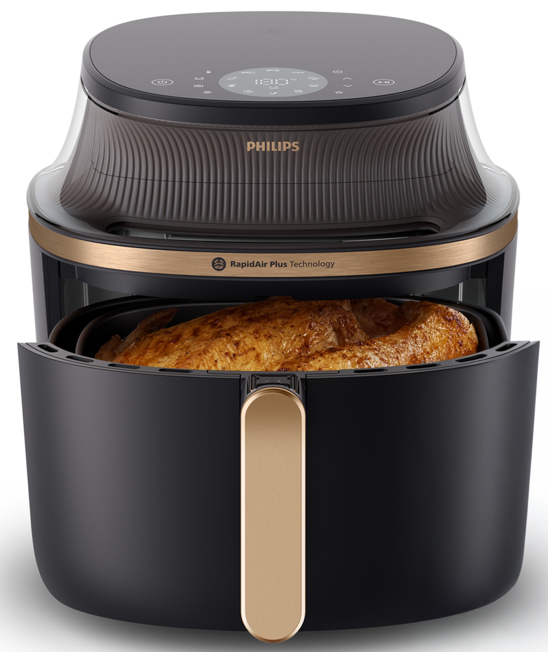 Philips Heißluftfritteuse »Airfryer 3000 NA342/00, mit 7.2L, Sichtfenster« 2000 W RapidAir Plus Technologie und 16 Kochfunktionen; Schwarz/Kupfer