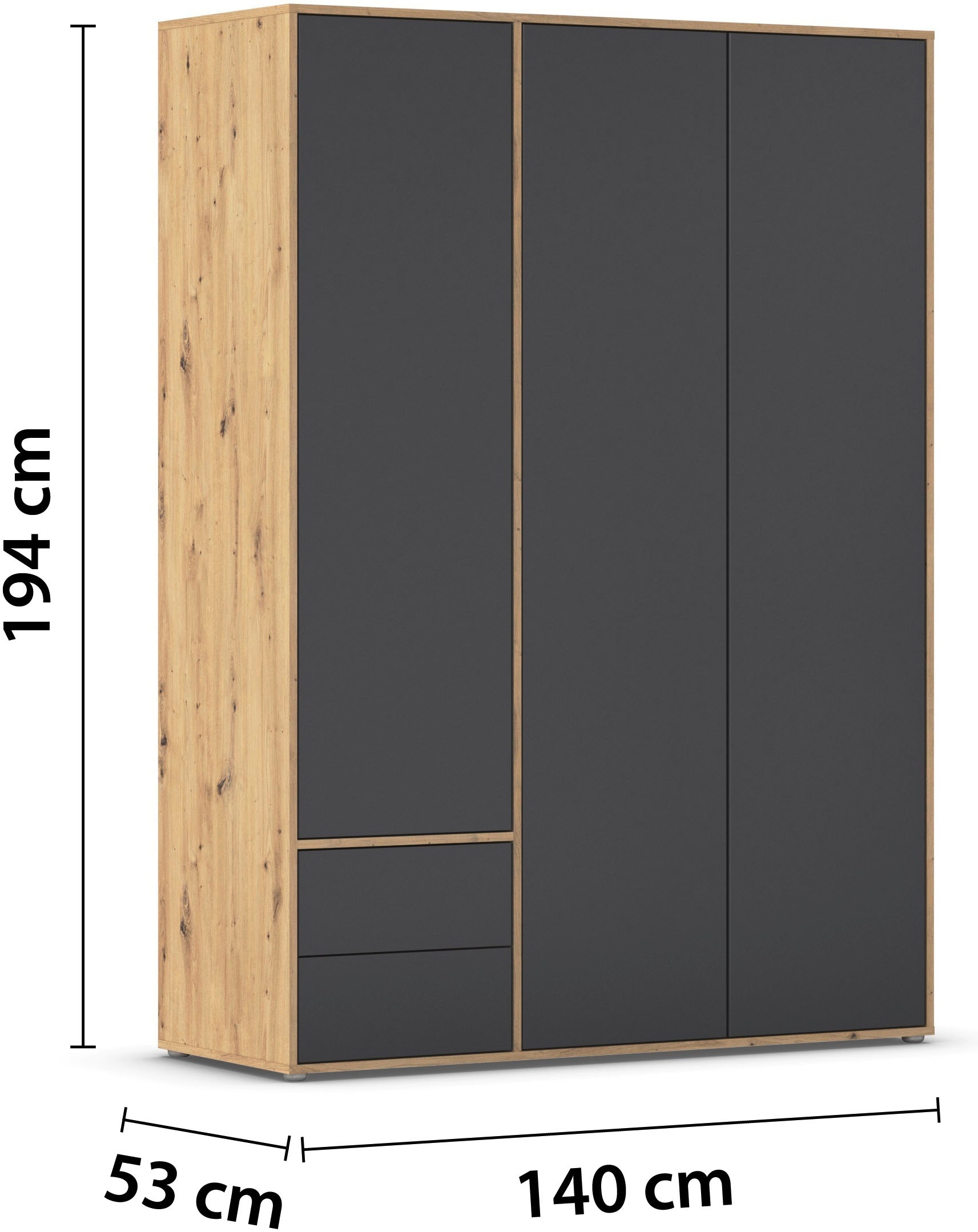 rauch Drehtürenschrank »Kleiderschrank Schrank Garderobe Wäscheschrank NABILA viel Stauraum«, (in 3 verschiedenen Ausstattungen BASIC/CLASSIC/PREMIUM), mit 2 Schubladen und Push-to-Open Funktion TOPSELLER MADE IN GERMANY
