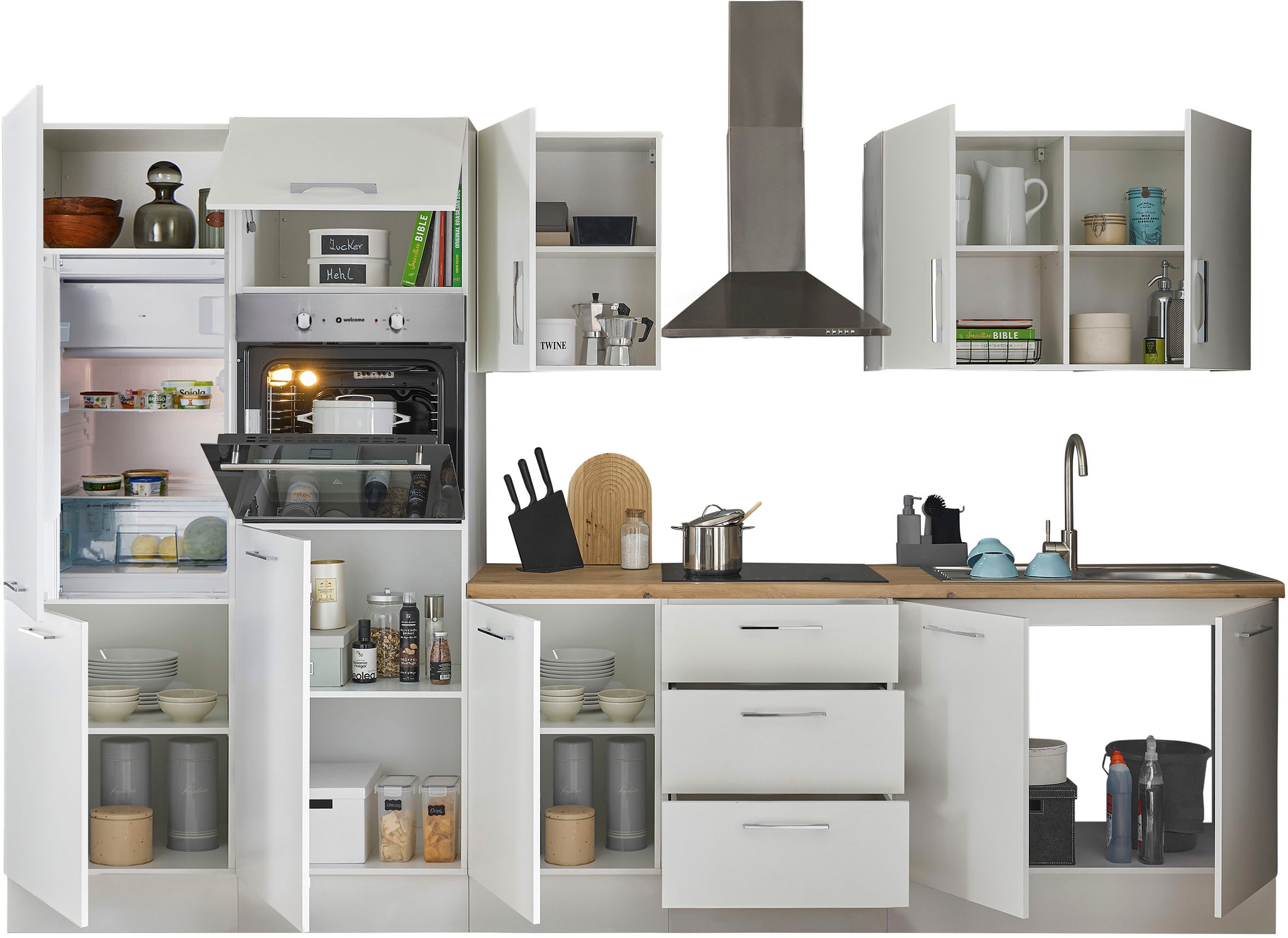BASIC by Balculina Küchenzeile »Turin«, Breite 330 cm, wahlweise mit E-Geräten