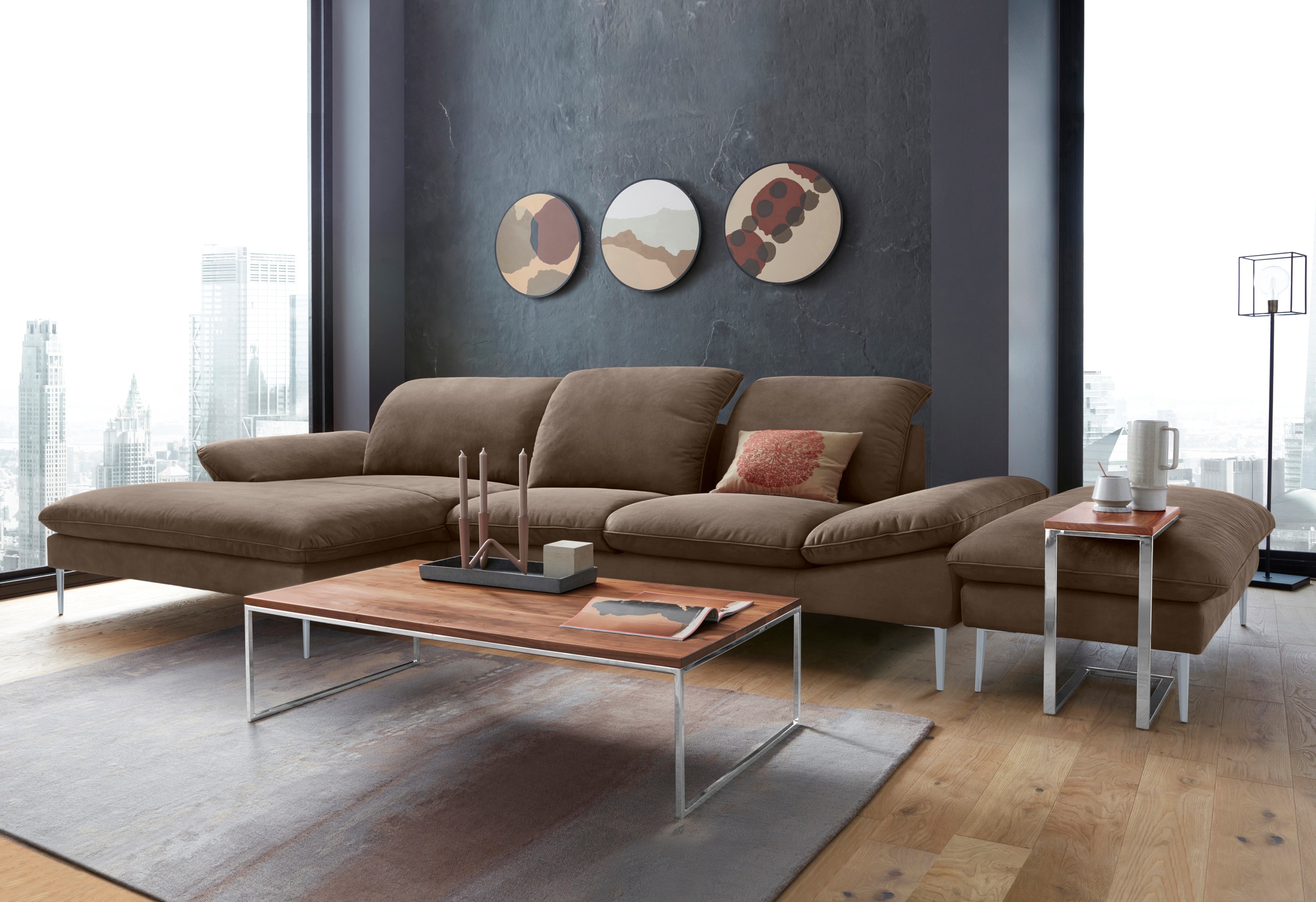 W.SCHILLIG Ecksofa »enjoy&MORE, Designsofa, bequem, zeitlos und elegant, L-Form«, mit Sitztiefenverstellung, Füße silber matt, Breite 340 cm