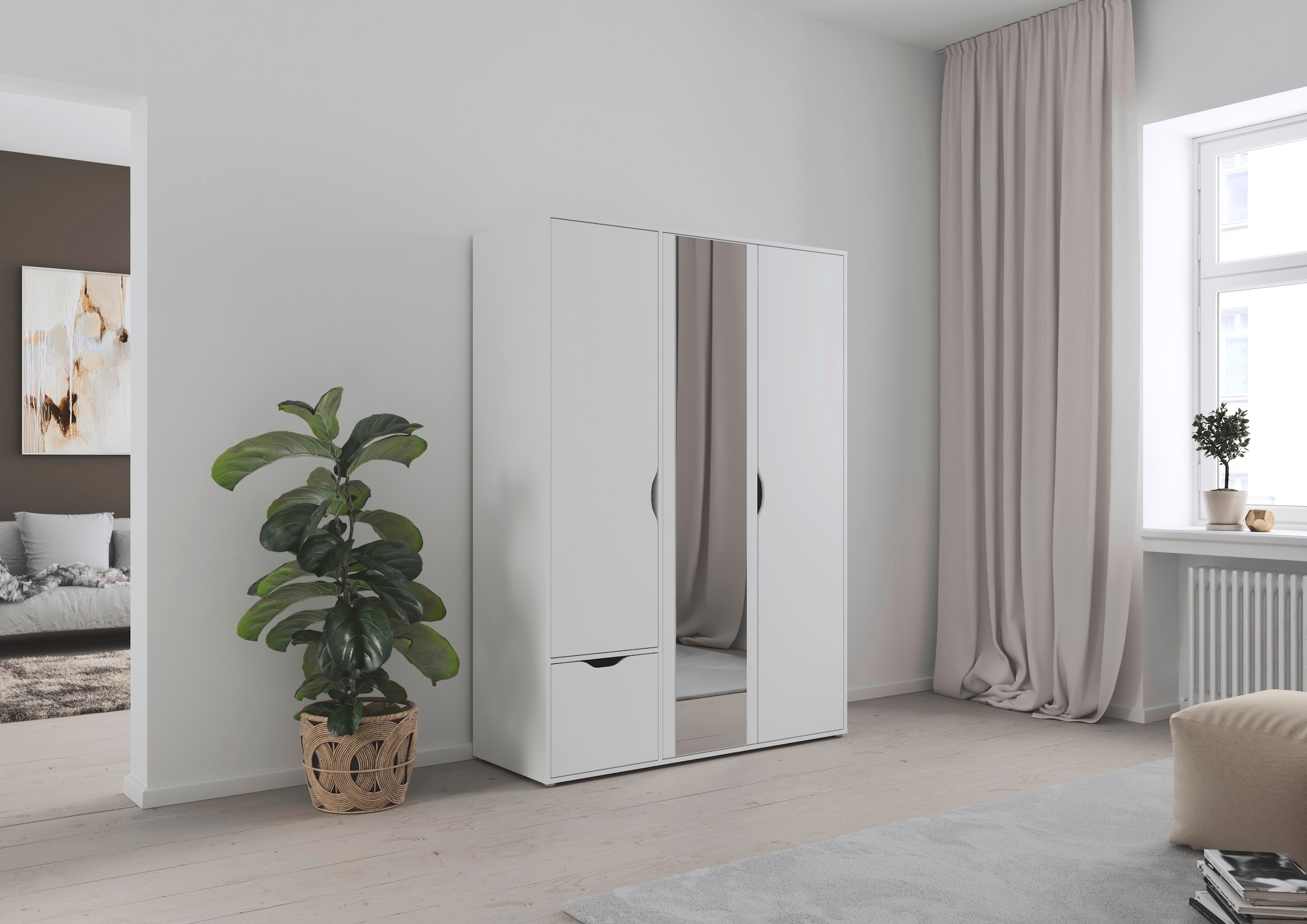 rauch Drehtürenschrank »Kleiderschrank Schrank Garderobe Wäscheschrank NARAI mit Schubladen«, (in 3 verschiedenen Ausstattungen BASIC/CLASSIC/PREMIUM), Griffausfräsungen für eine grifflose Optik TOPSELLER MADE IN GERMANY