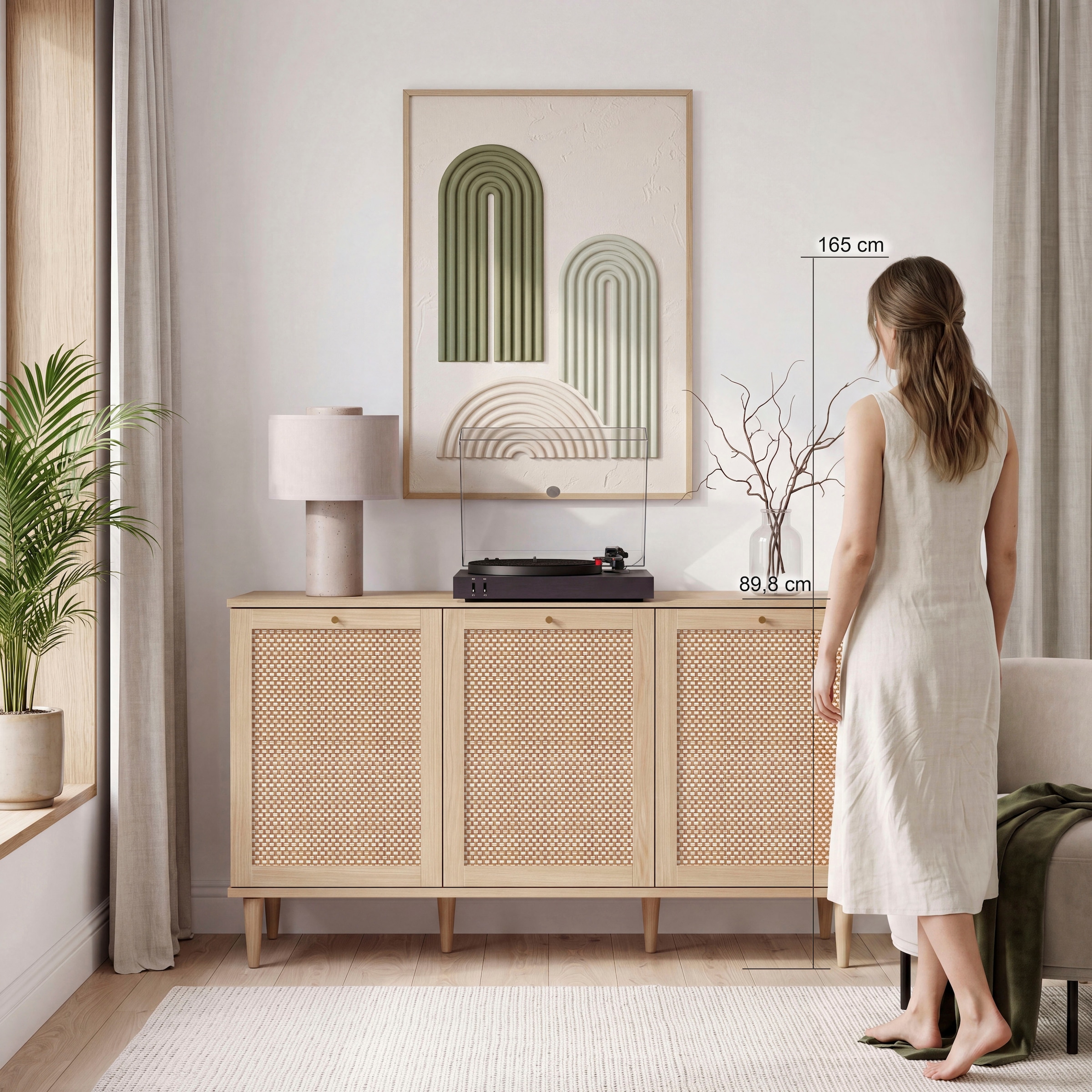 OTTO home Sideboard »ELLIAN mit  Wiener Geflechtoptik, 3 Türen« Holzfüße, Metallgriffe, Made in EU, viel Stauraum, FSC® zertifiziert