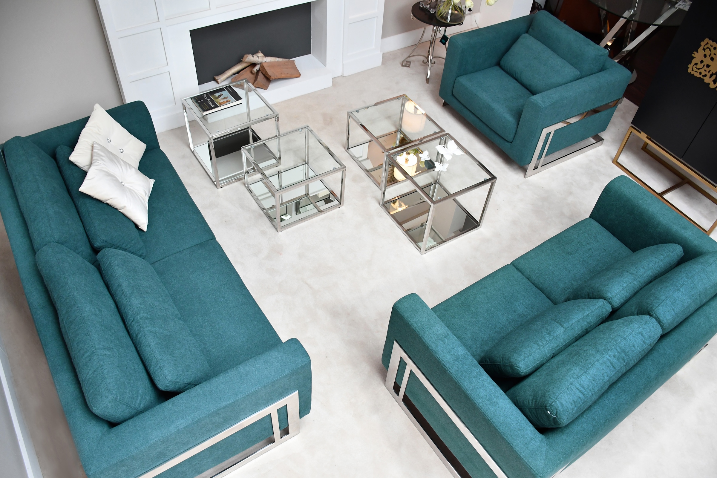 Leonique 3-Sitzer »New York«, Petrolblaues 3-Sitzer Sofa, Edelstahlgestell, 175x84x96, Sitzhöhe 44cm
