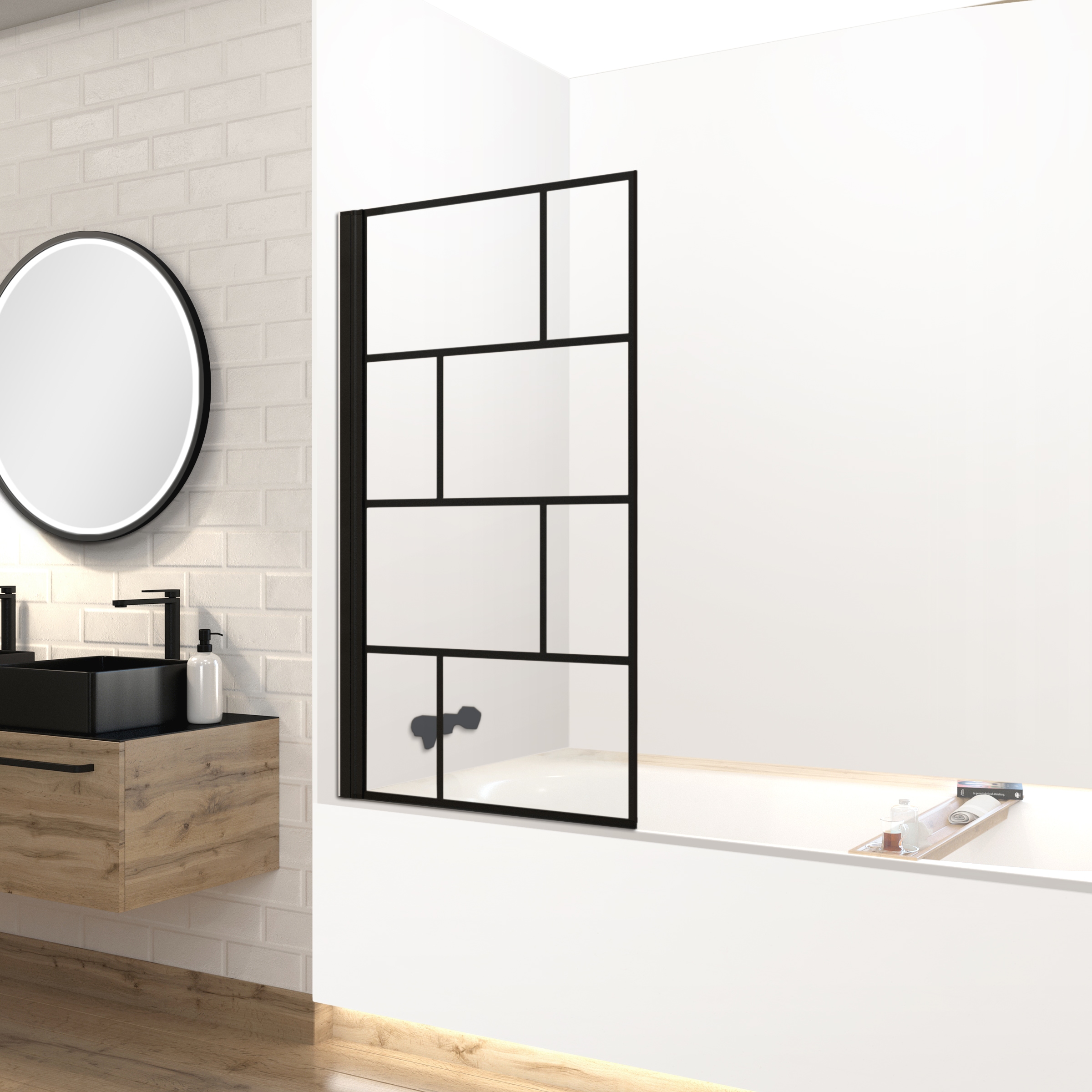 Marwell Badewannenfaltwand »Bricks« für Badewanne, mit Handtuchhalter, hochwertiger Aluminiumrahmen