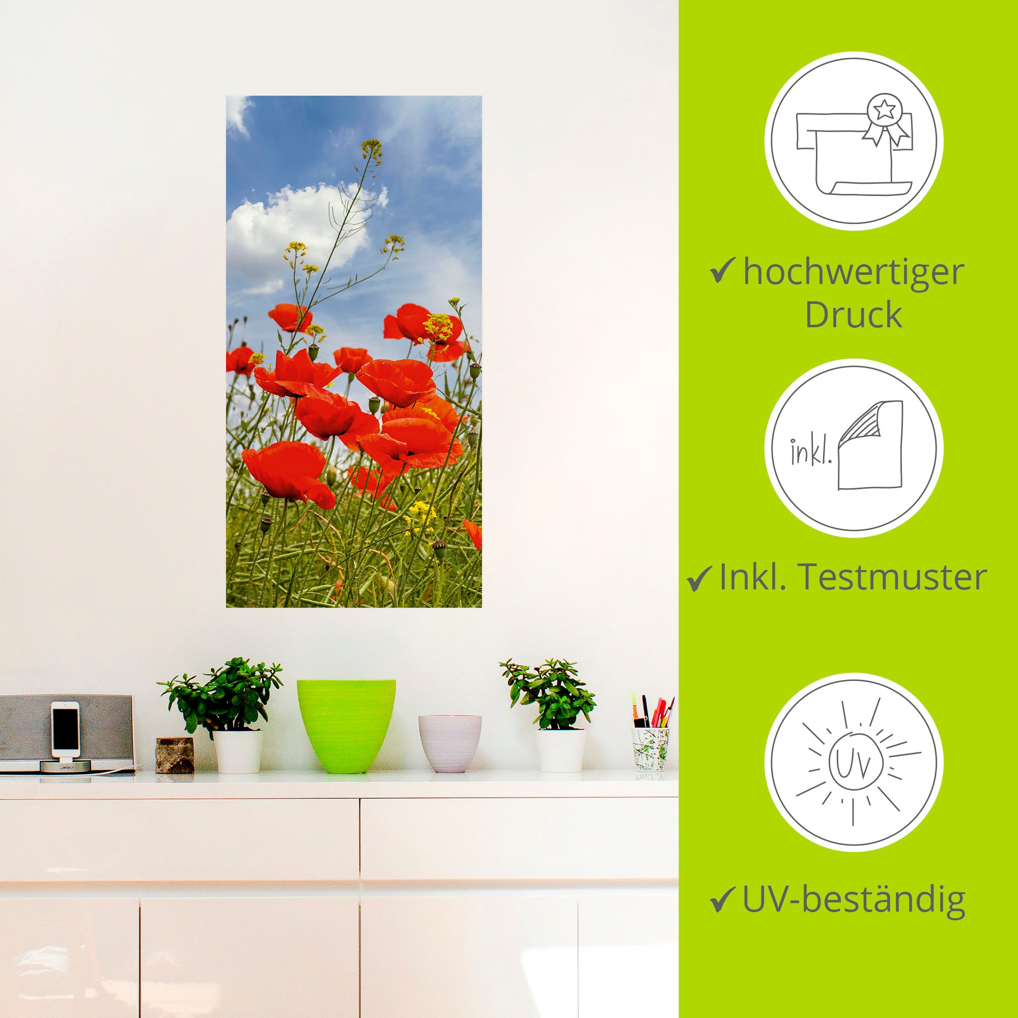 Artland Wandbild »Mohnblumen im Panorama«, Blumenbilder, (1 St.), als Alubild, Outdoorbild, Wandaufkleber in verschied. Größen