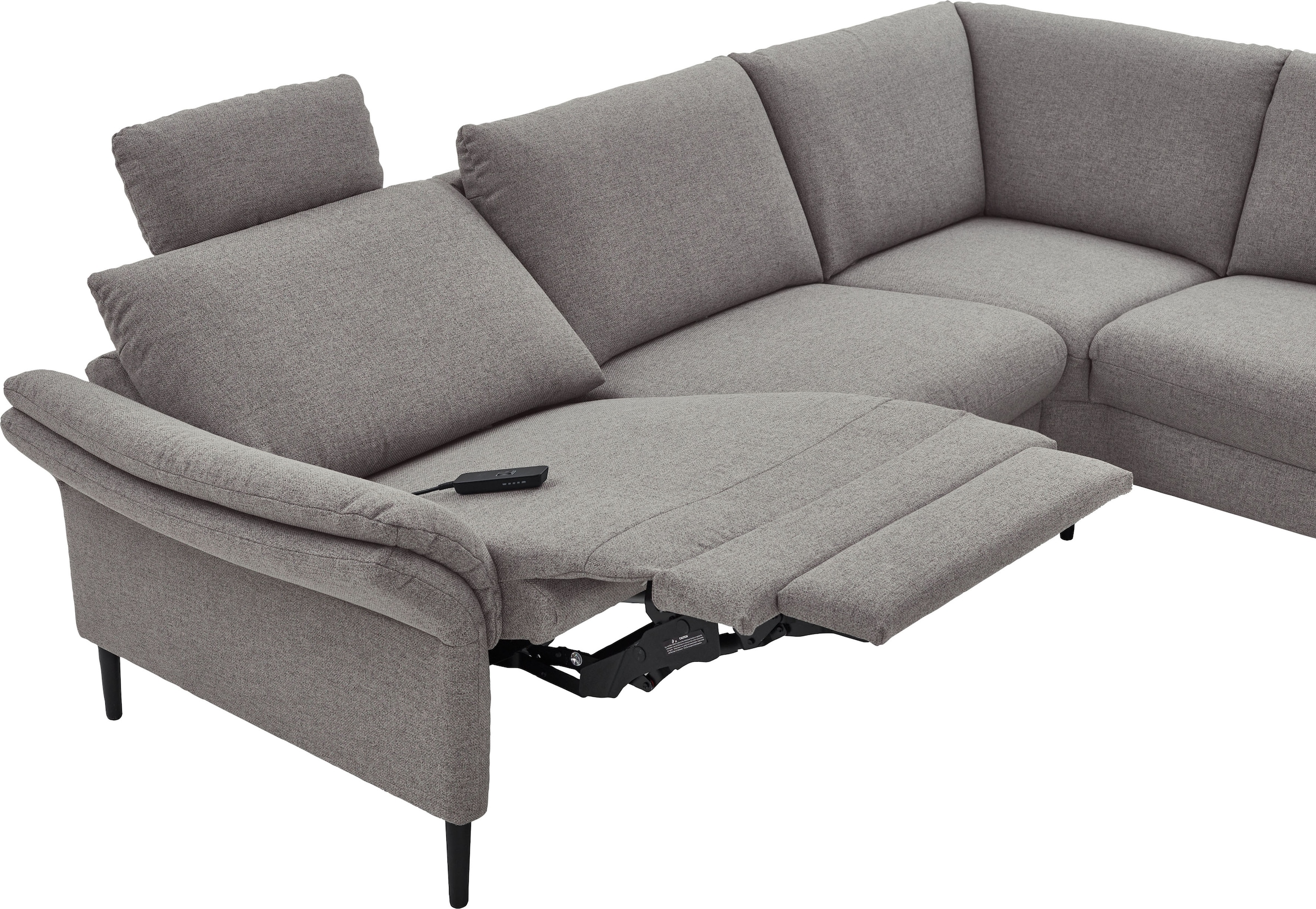 Places of Style Ecksofa »Sarsina: mit Tonnentaschen-Federkern, perfekt zum Entspannen L-Form«, inklusive 2 motorischen Relaxfunktionen mit Herz-Waage-Beschlag