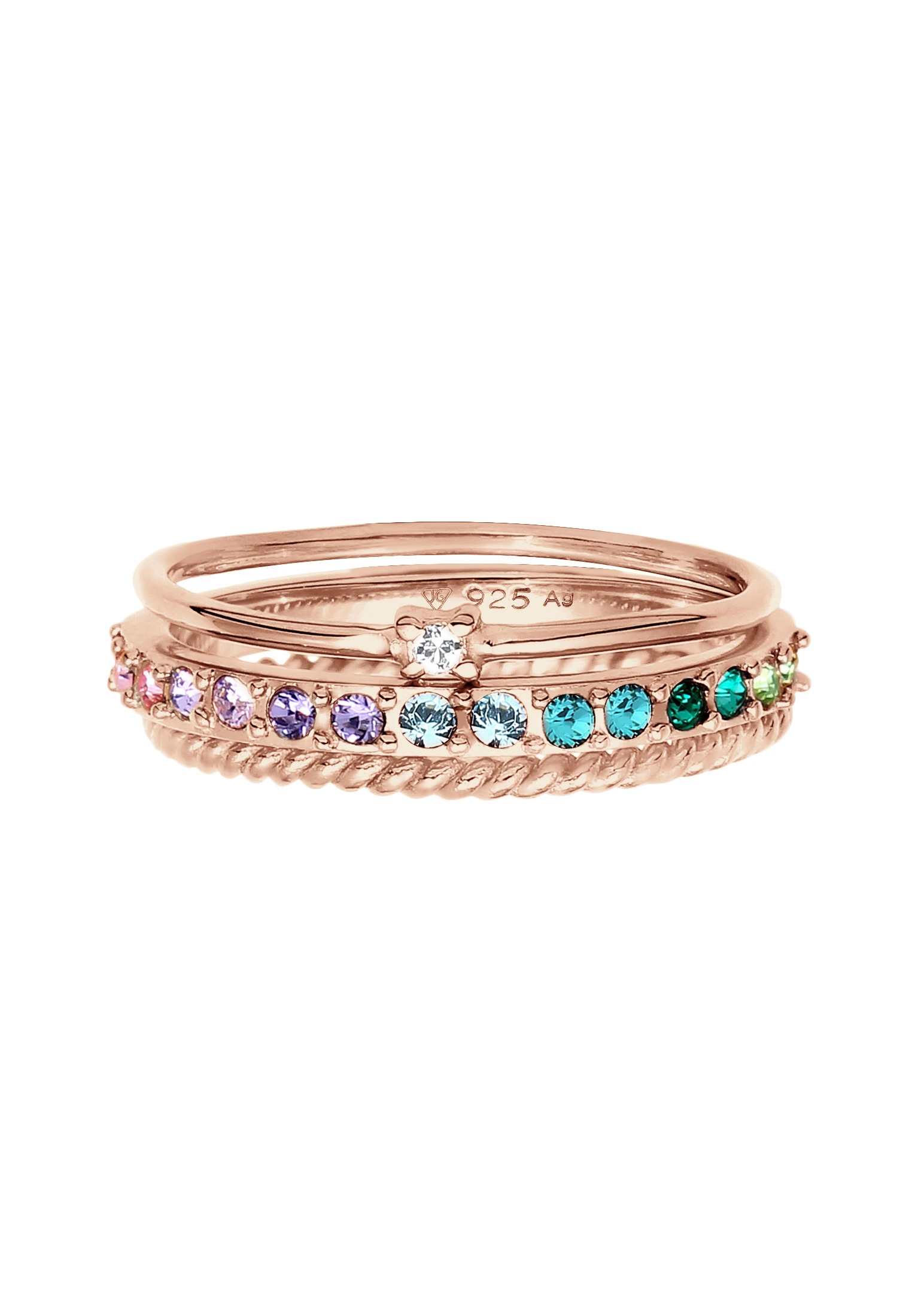 Elli Solitärring »Kristalle Farbig Regenbogen Set (3 tlg) 925 Silber«