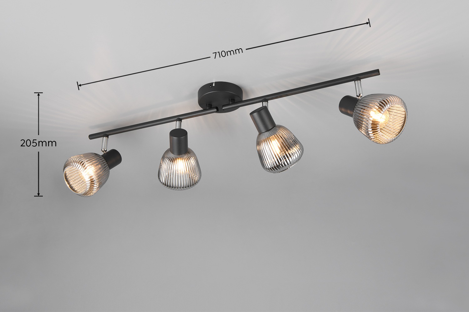 TRIO Leuchten Deckenstrahler »TARIFA, 4-flammiger Deckenspot mit Glasschirm, exkl 4xE14 max 10W«, 4 flammig, Leuchtmittel E14 | Leuchtmittel wechselbar, Glasschirm in Riffeloptik leicht verspiegelt, verstellbare Spots