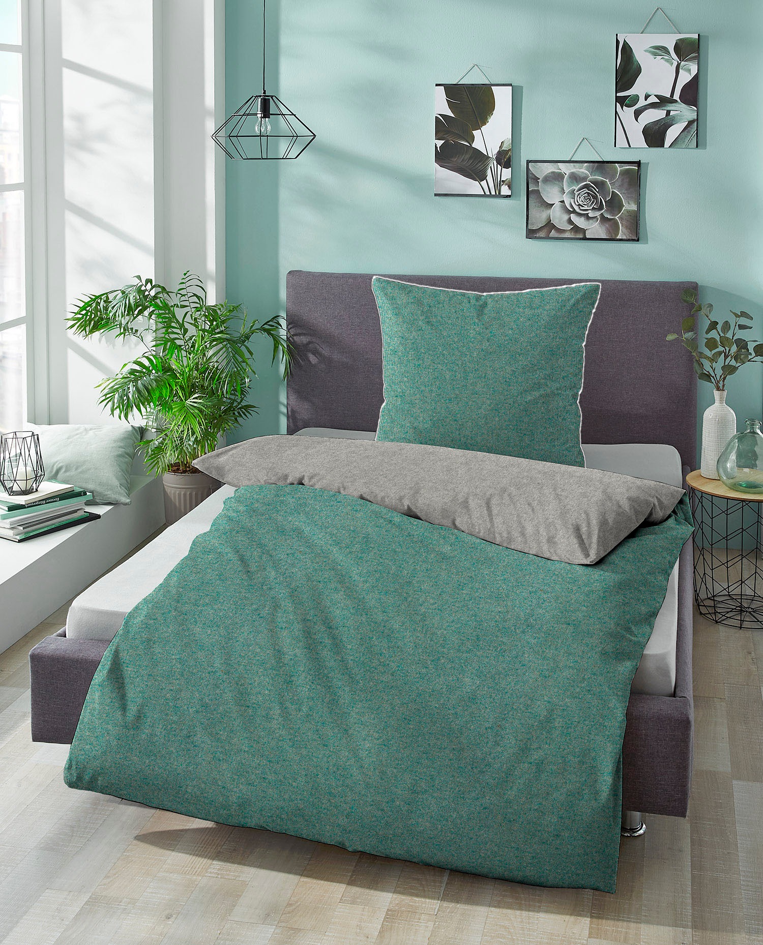 Biberna Wendebettwäsche »Hermal«, aus weicher, wohlig warmer Flanell (Biber) Qualität in Melange Optik, aus 100% Baumwolle, STANDARD 100 by OEKO-TEX® zertifiziert, Made in Germany