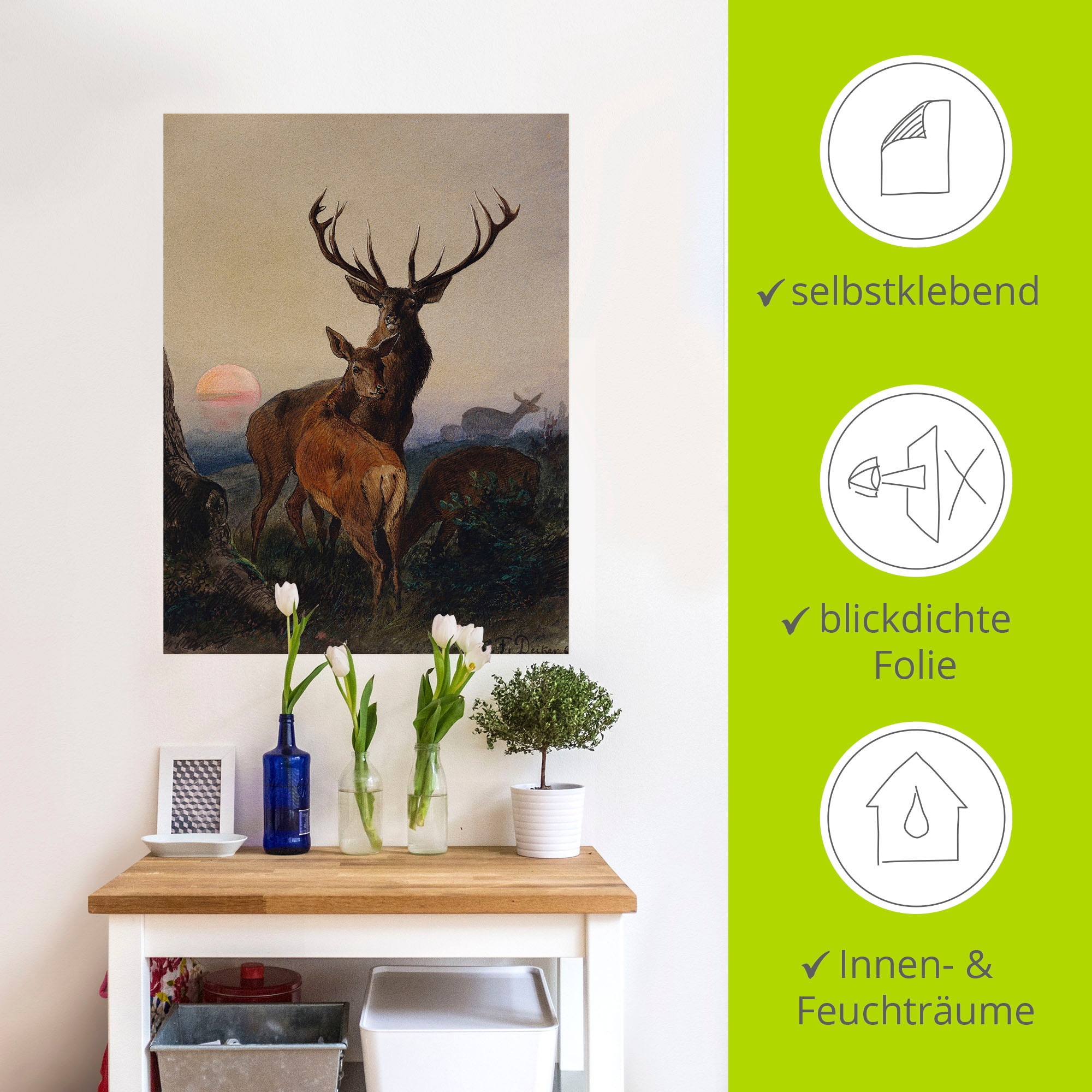 Artland Wandbild »Hirsch und ein Reh bei Sonnenuntergang«, Wildtiere, (1 St.), als Leinwandbild, Poster, Wandaufkleber in verschied. Größen