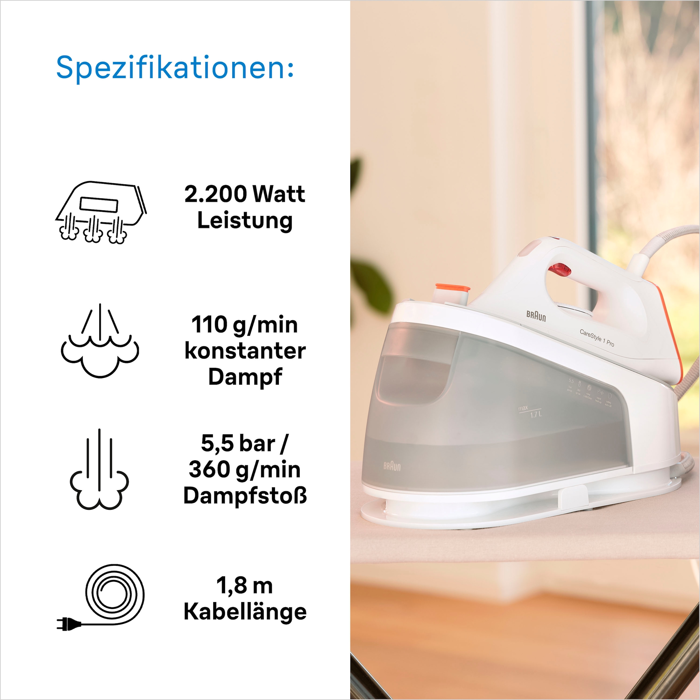 Braun Dampfbügelstation »Braun CareStyle 1 Pro IS1511WH«