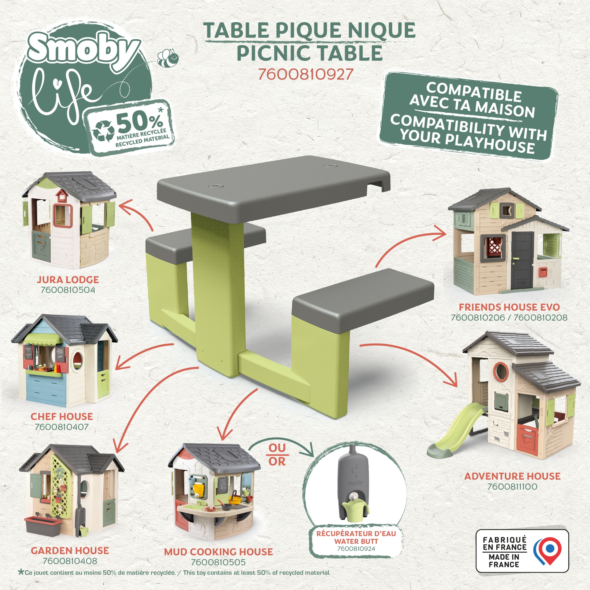 Smoby Gartentisch »Smoby Life, Spielhaus Zubehör Picknicktisch« Made in Europe