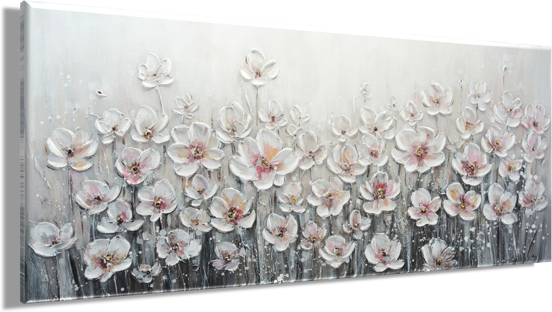 Bönninghoff Ölgemälde »handarbeit WEISSE BLUMEN XXL 60x140 cm – Wandbild Kunst Deko« Blumen | Blumenbilder | Gemälde | Kunst | Pflanzen 1 Stk. tlg. handgefertigt, jedes Bild ein Unikat