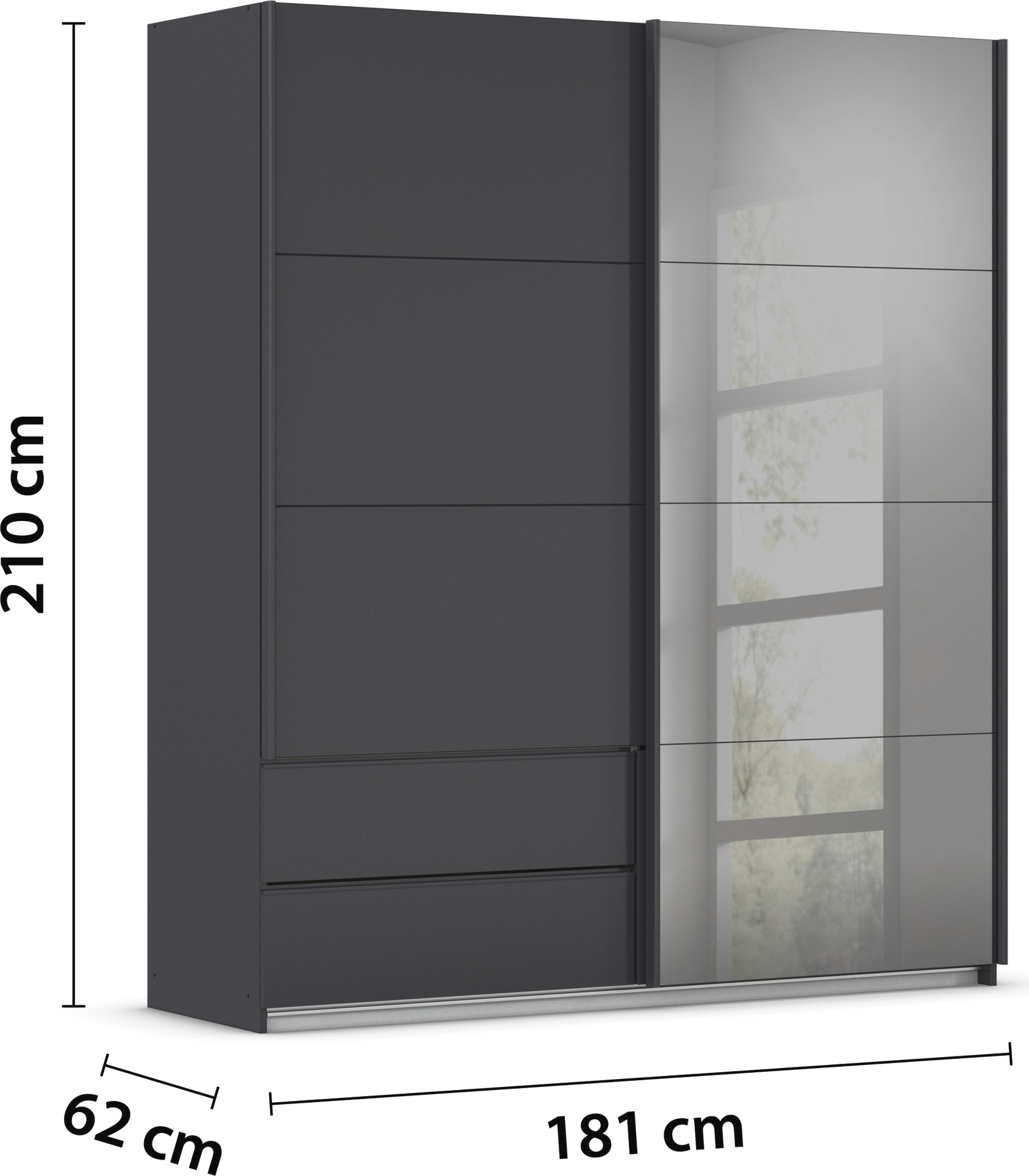 rauch Schwebetürenschrank »Kleiderschrank Schrank Garderobe ELARA Glastür/Grauspiegel« praktische Schubladen optional farblich abgesetzt MADE IN GERMANY