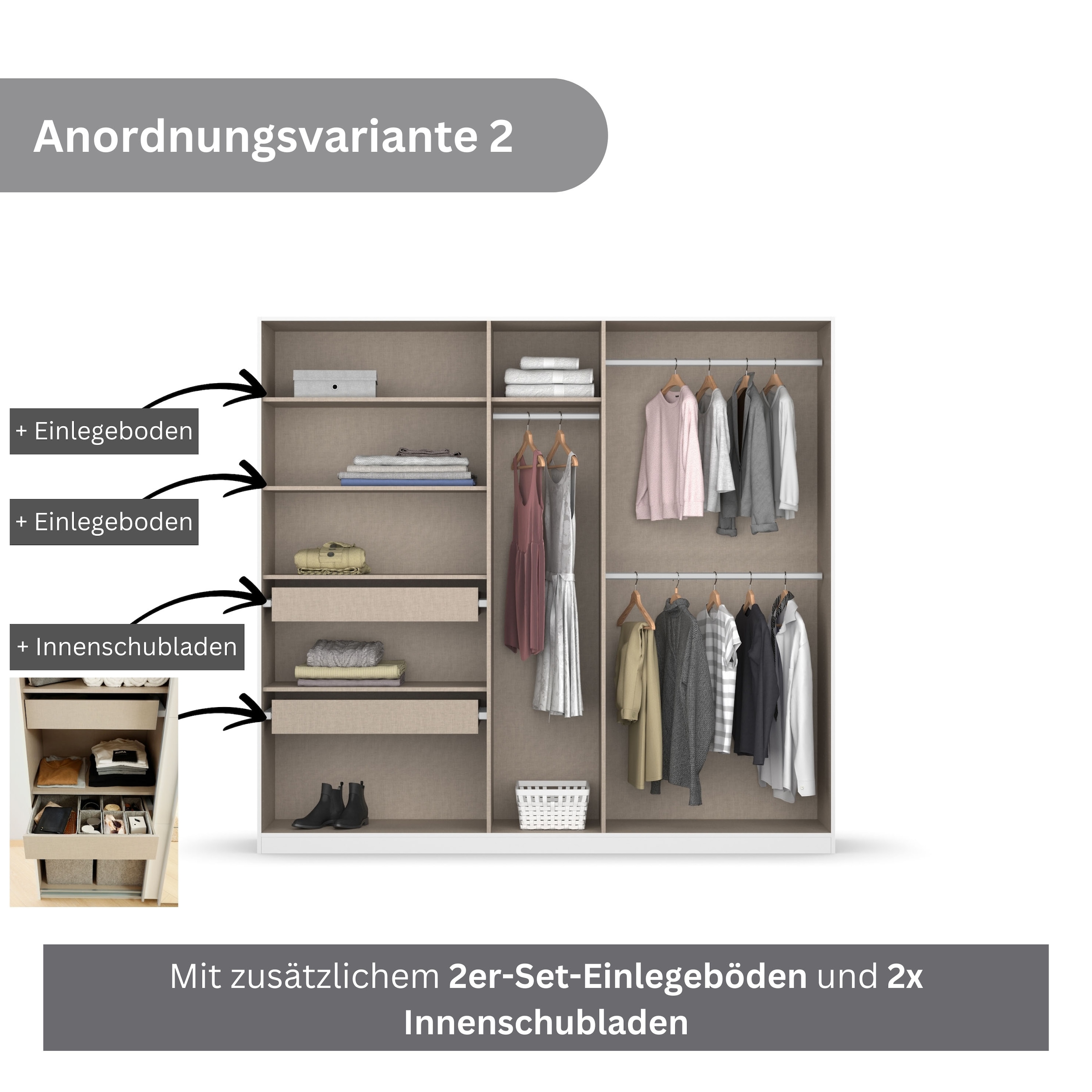rauch Drehtürenschrank »Kleiderschrank Schrank Garderobe KOLUNA mit Dekor-Front«, inkl. 2 Innenschubladen sowie extra Einlegeböden MADE IN GERMANY