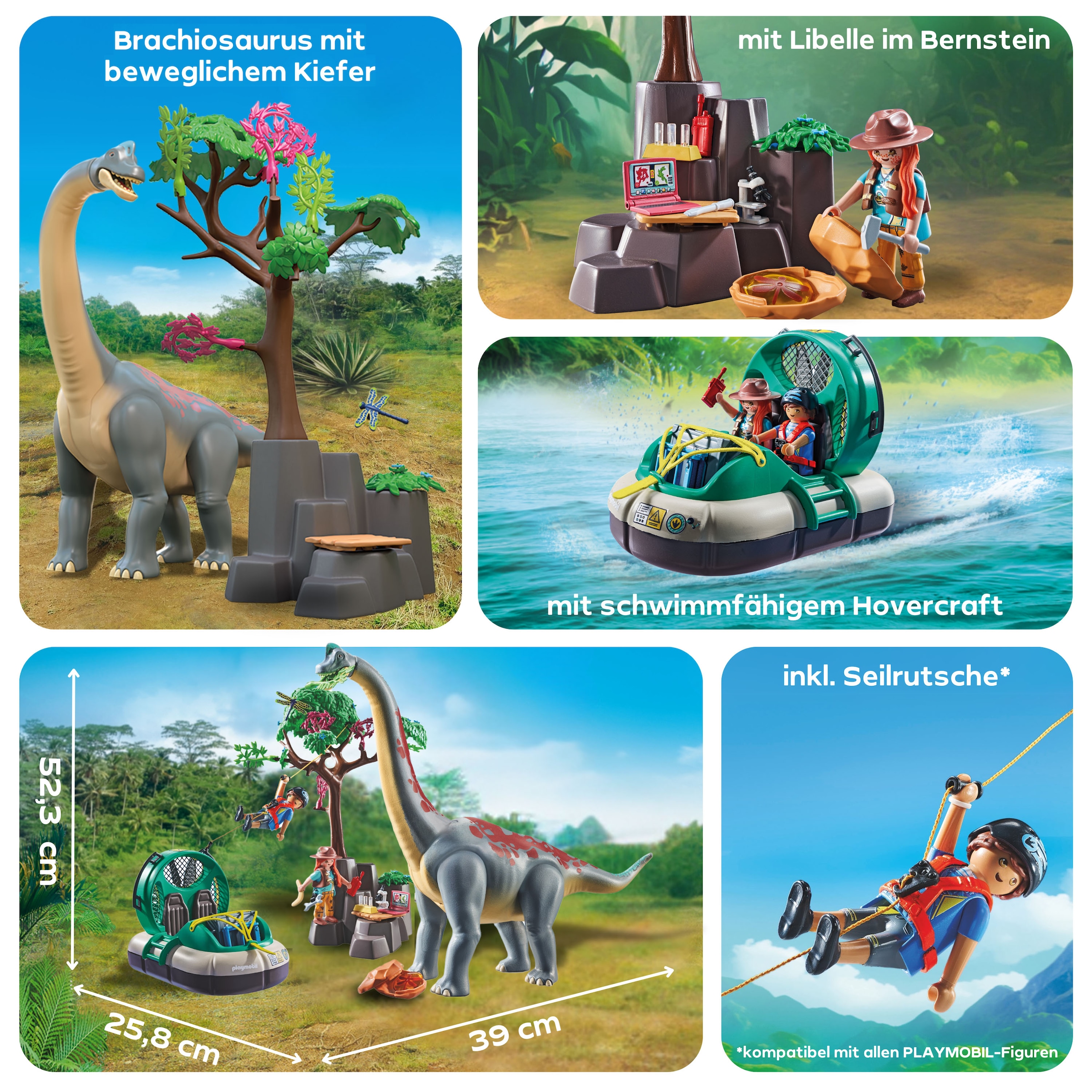 Playmobil® Konstruktions-Spielset »Brachiosaurus-Begegnung mit Luftkissenboot (71819), Playmobil Dinos«, (97 St.)