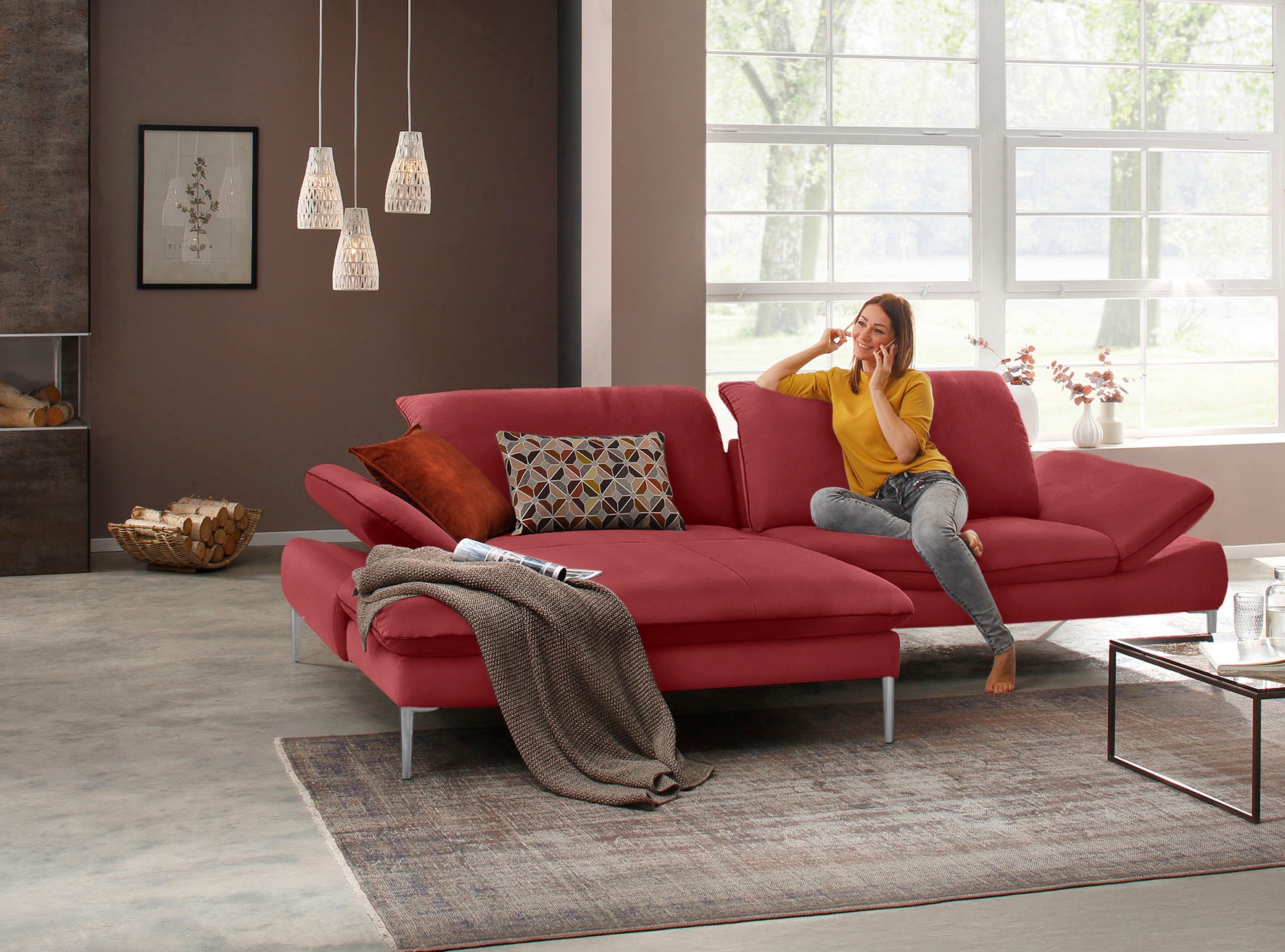 W.SCHILLIG Ecksofa »enjoy&MORE, Designsofa, elegant und bequem, L-Form«, mit Sitztiefenverstellung, Füße Chrom glänzend, Breite 294 cm