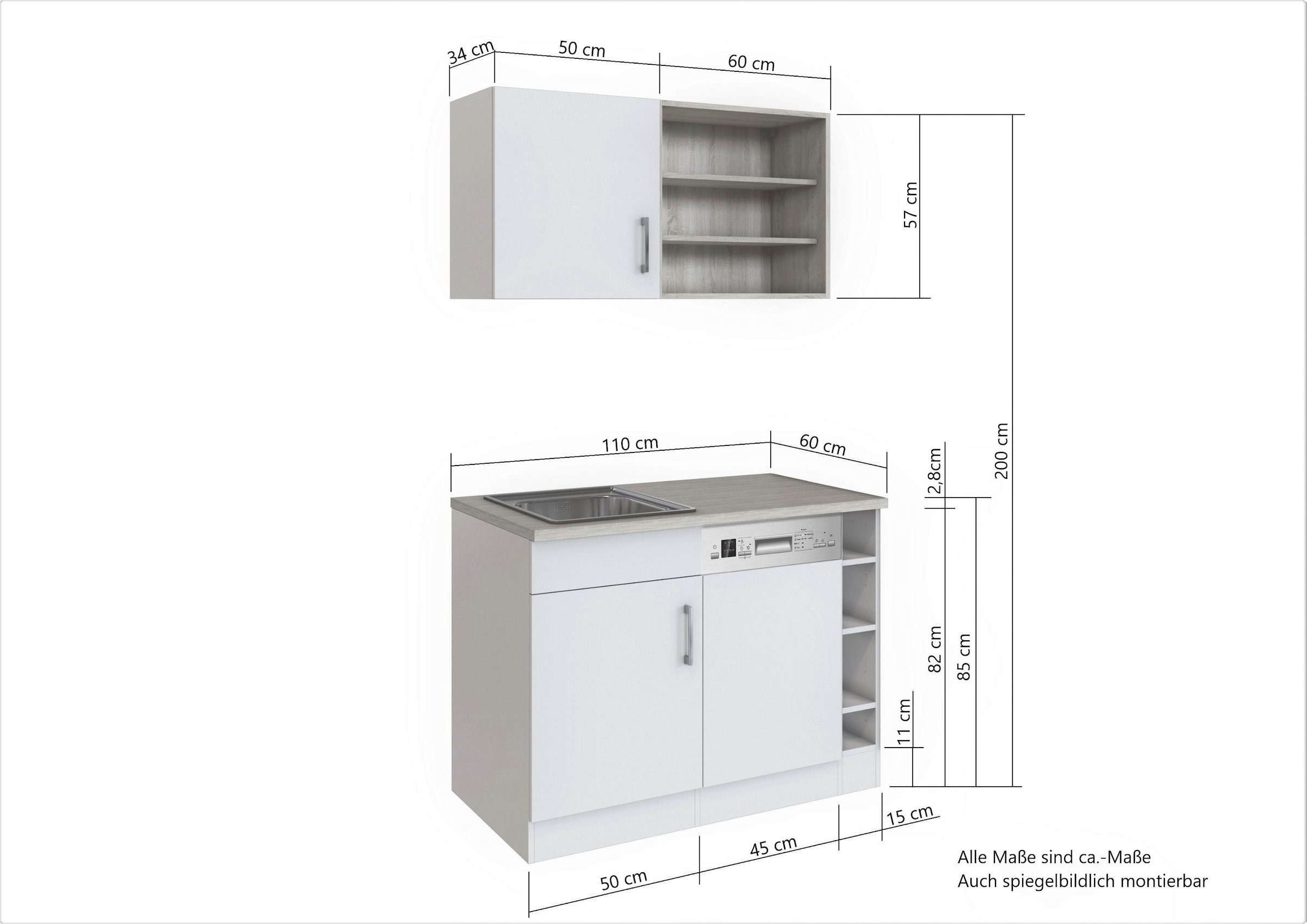 HELD MÖBEL Pantryküche »Mali«, Breite 110 cm, mit E-Geräten