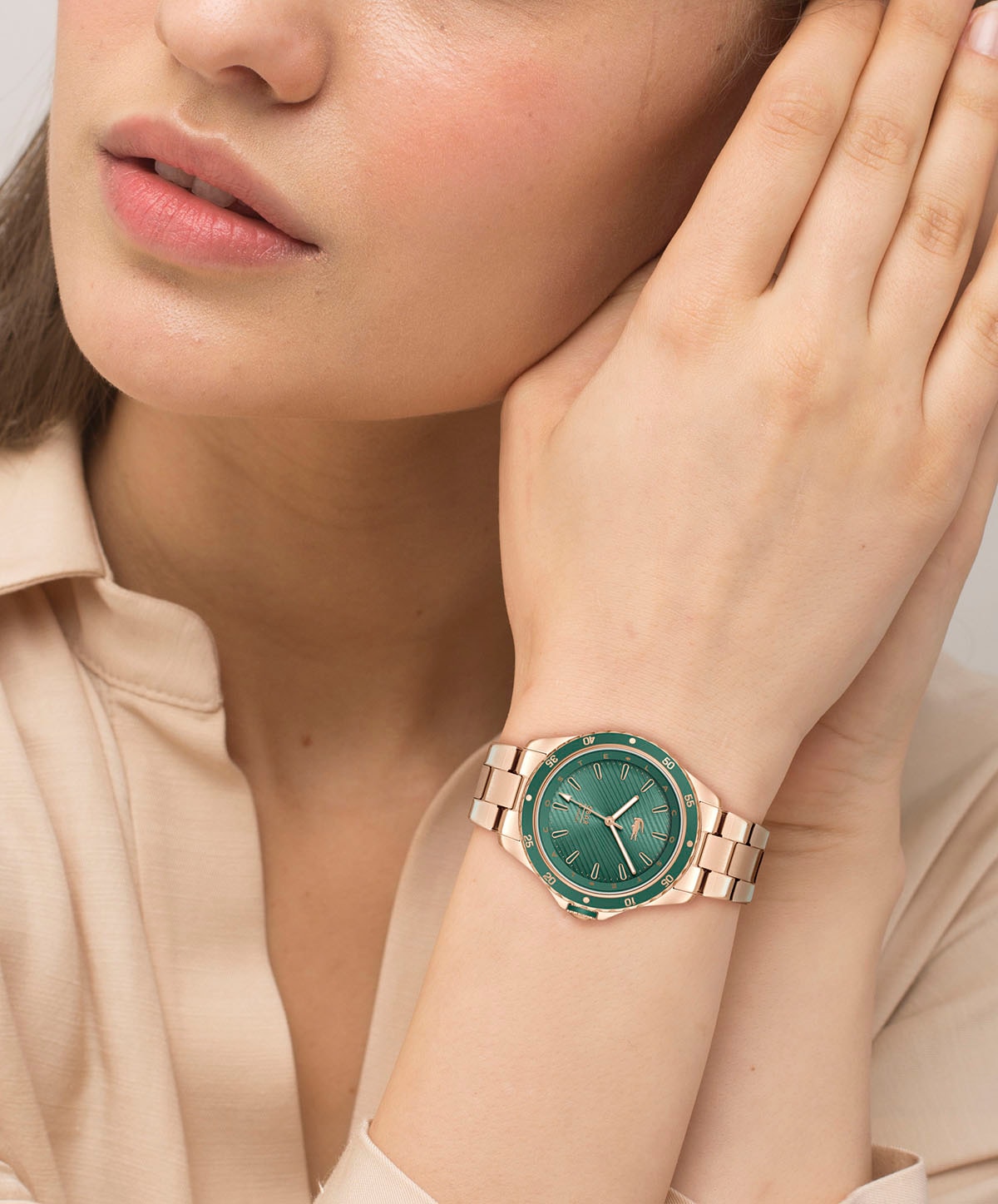 Lacoste Quarzuhr »SANTORINI«, Armbanduhr, Damenuhr, Mineralglas, analog, Edelstahlarmband
