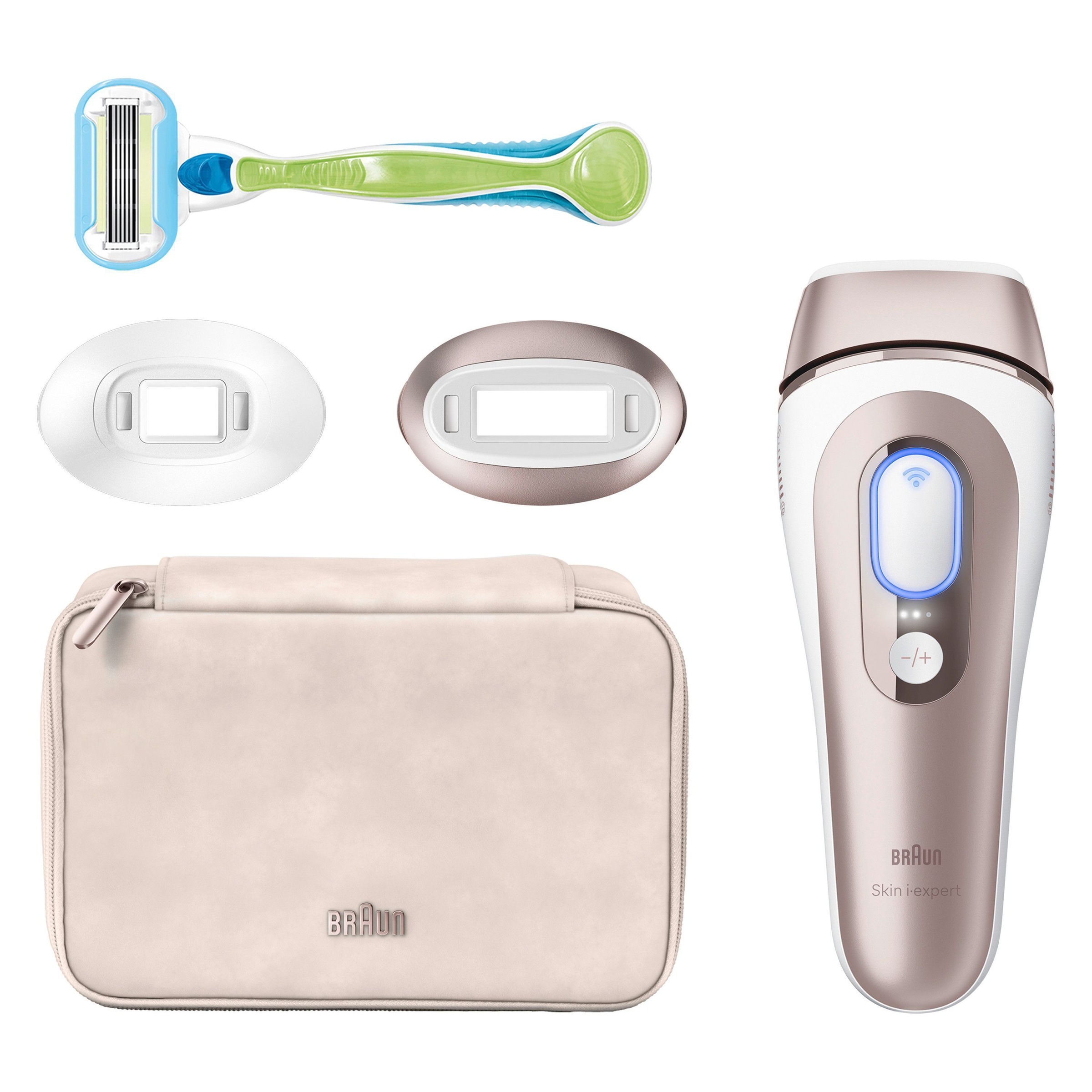 BRAUN IPL-Haarentferner »Smart Skin i·expert PL7147« 2 Aufsätze für Gesicht & Körper, Venus Rasierer & Aufbewahrungstasche weiß/braun...