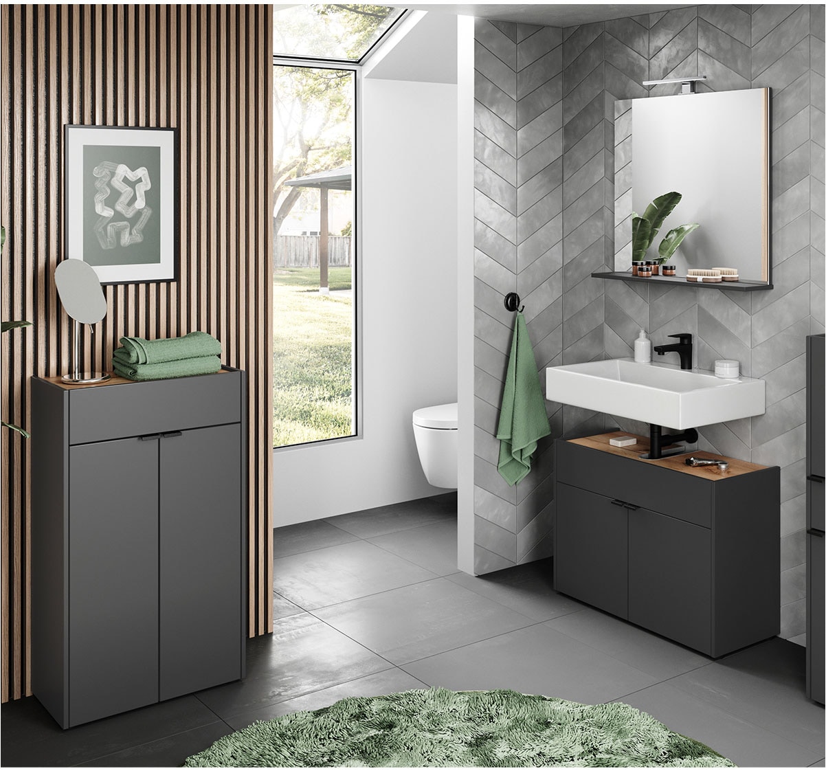 GERMANIA Badmöbel-Set »Ameca«, (3 St.), Badezimmer-Set bestehend aus Waschbeckenunterschr., Spiegel & Kommode