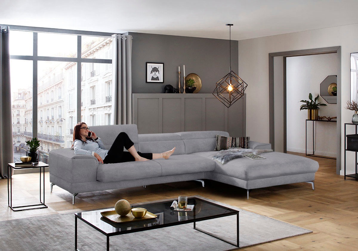 W.SCHILLIG Ecksofa »piedroo, Designsofa mit tollem Sitzkomfort, elegant und bequem, L-Form«, Kopfteilverstellung, wahlweise mit Sitztiefenverstellung, Breite 343cm