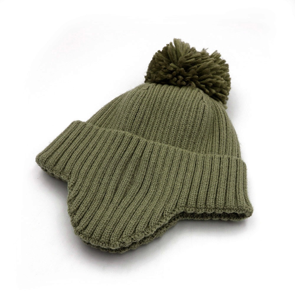 MAXIMO Strickmütze wärmend, breiter Umschlag, Ohrenklappen, Bommel