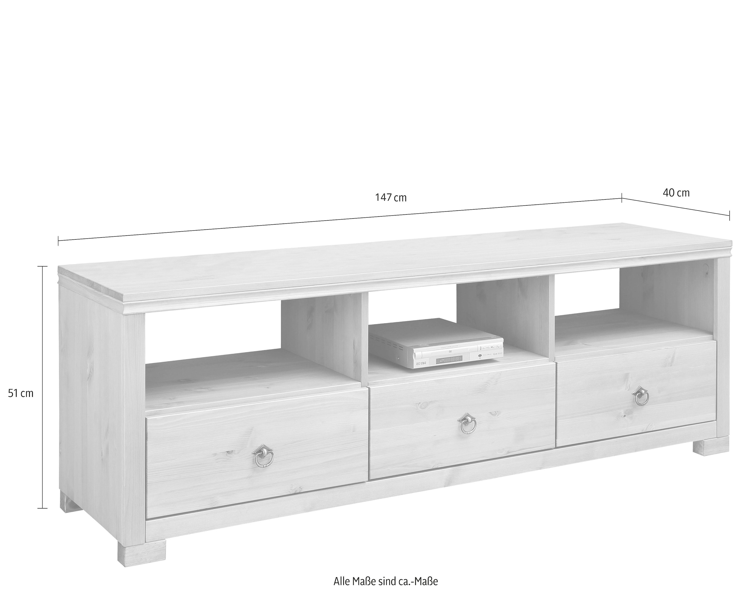 Home affaire TV-Board »Gotland«, Breite 147 cm, mit Schubladen und offenen Fächern, Massivholz, FSC®